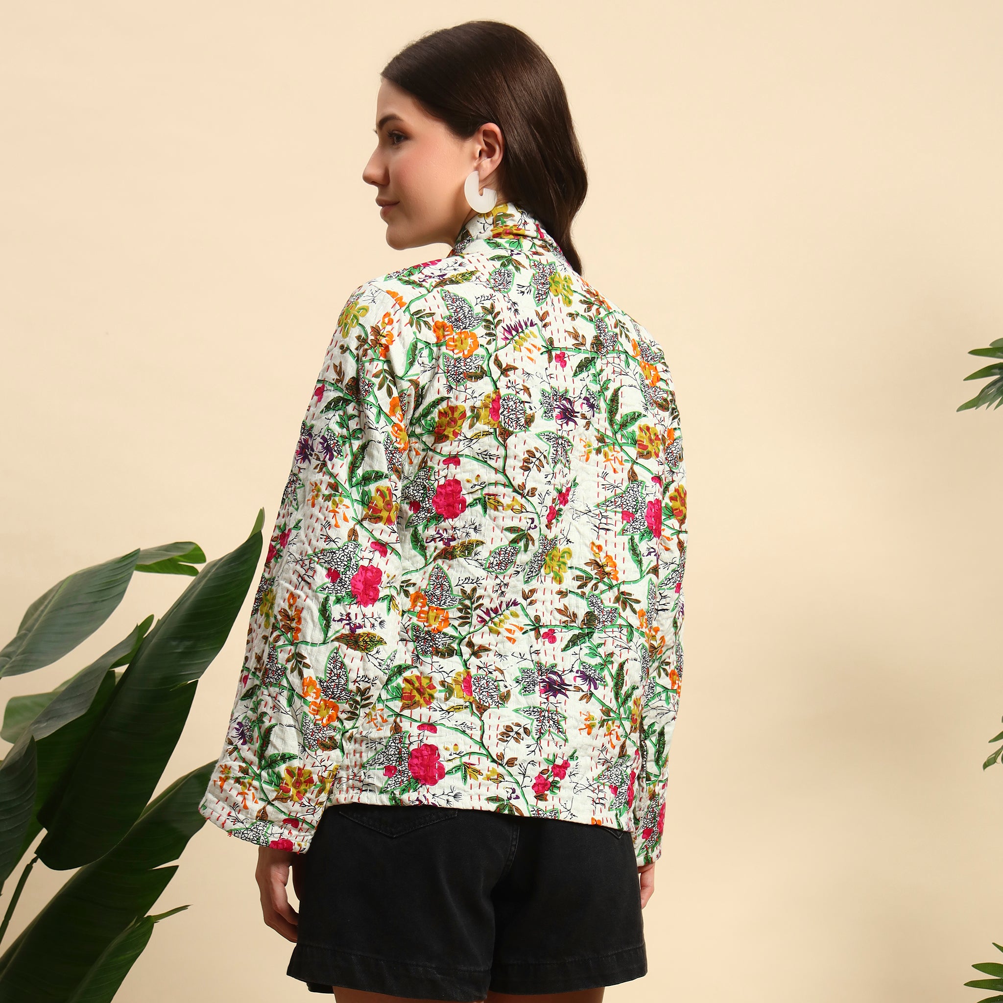 White Floral Kantha Jacket