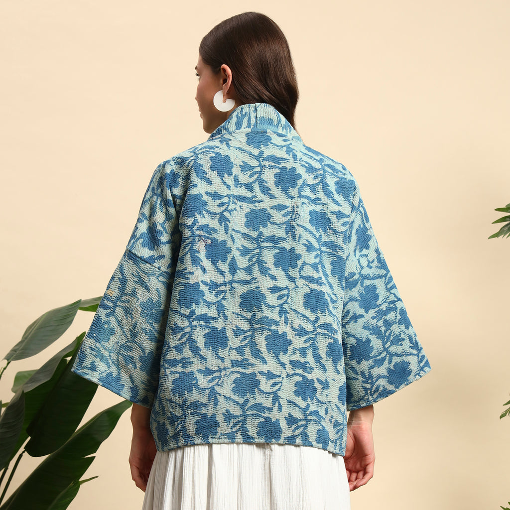 NEELI Hand Block Printed Vintage Indigo Kantha Jacket