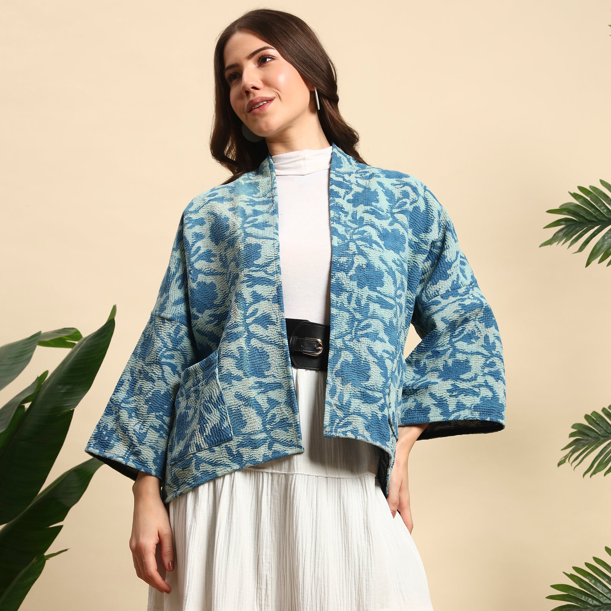 NEELI Hand Block Printed Vintage Indigo Kantha Jacket