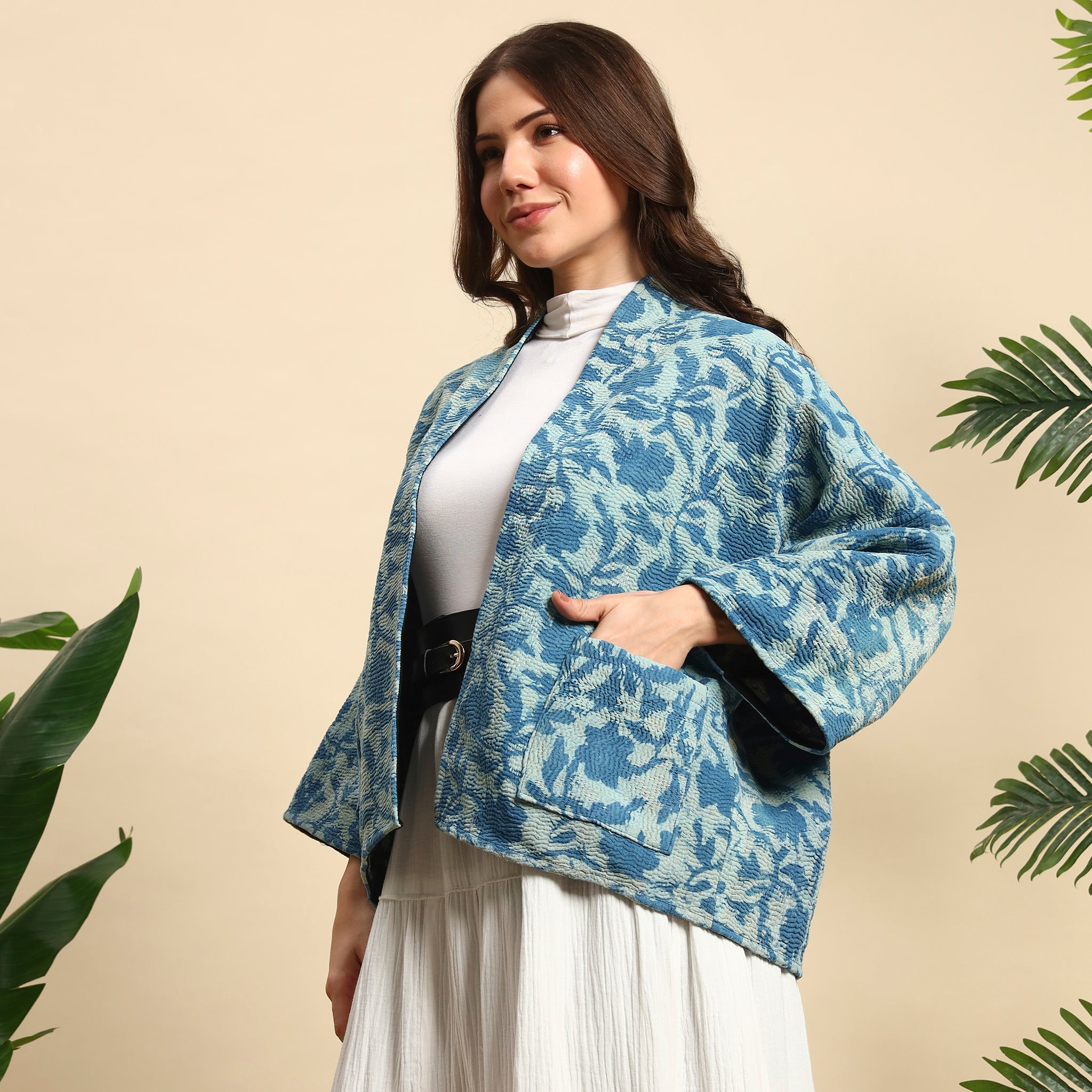 NEELI Hand Block Printed Vintage Indigo Kantha Jacket