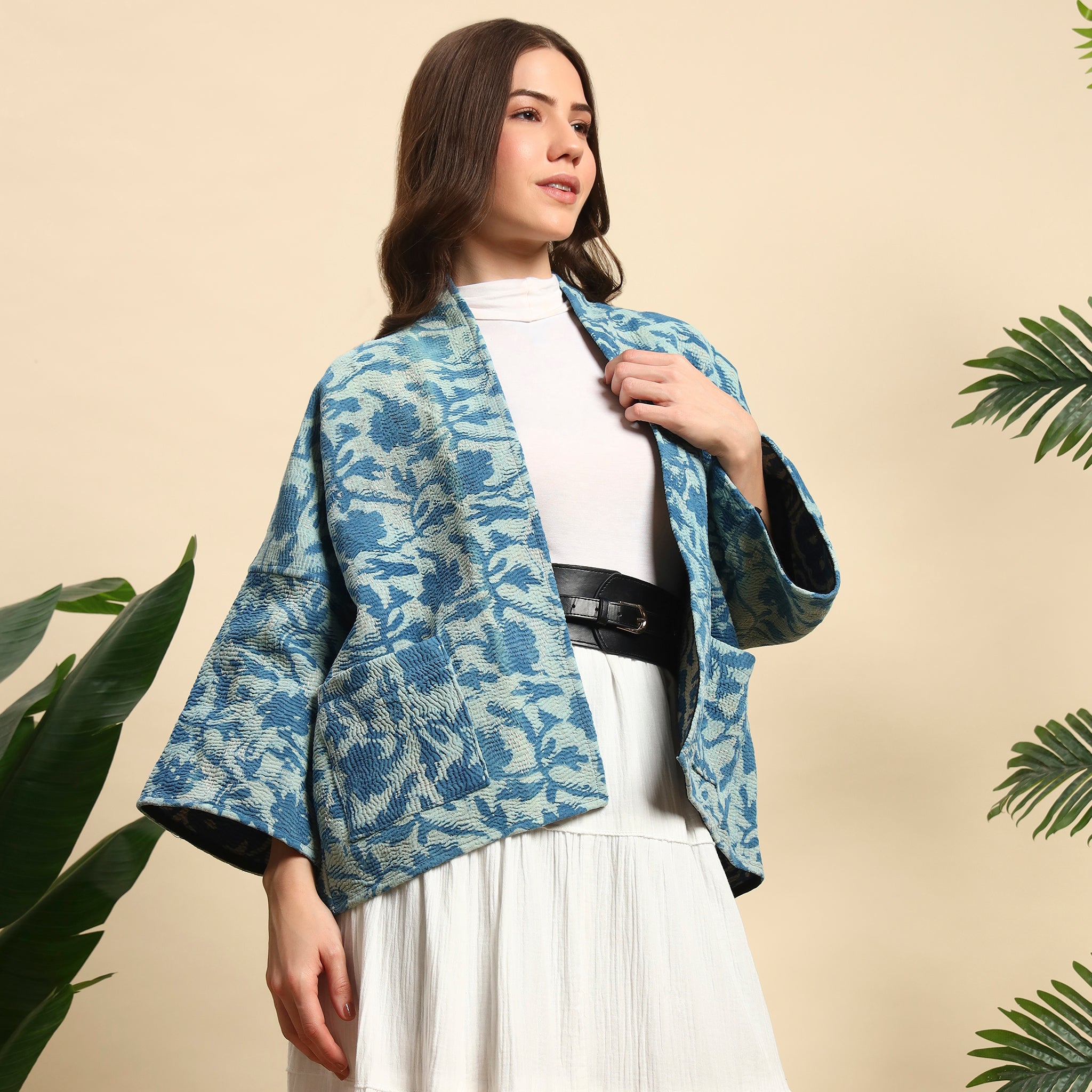 NEELI Hand Block Printed Vintage Indigo Kantha Jacket