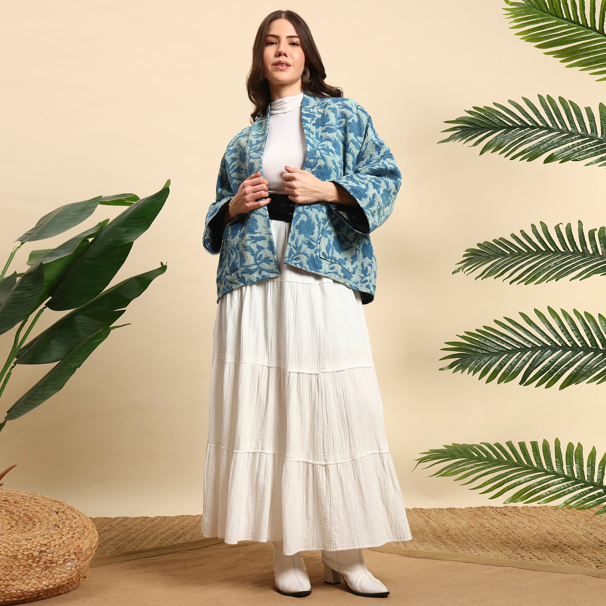 NEELI Hand Block Printed Vintage Indigo Kantha Jacket