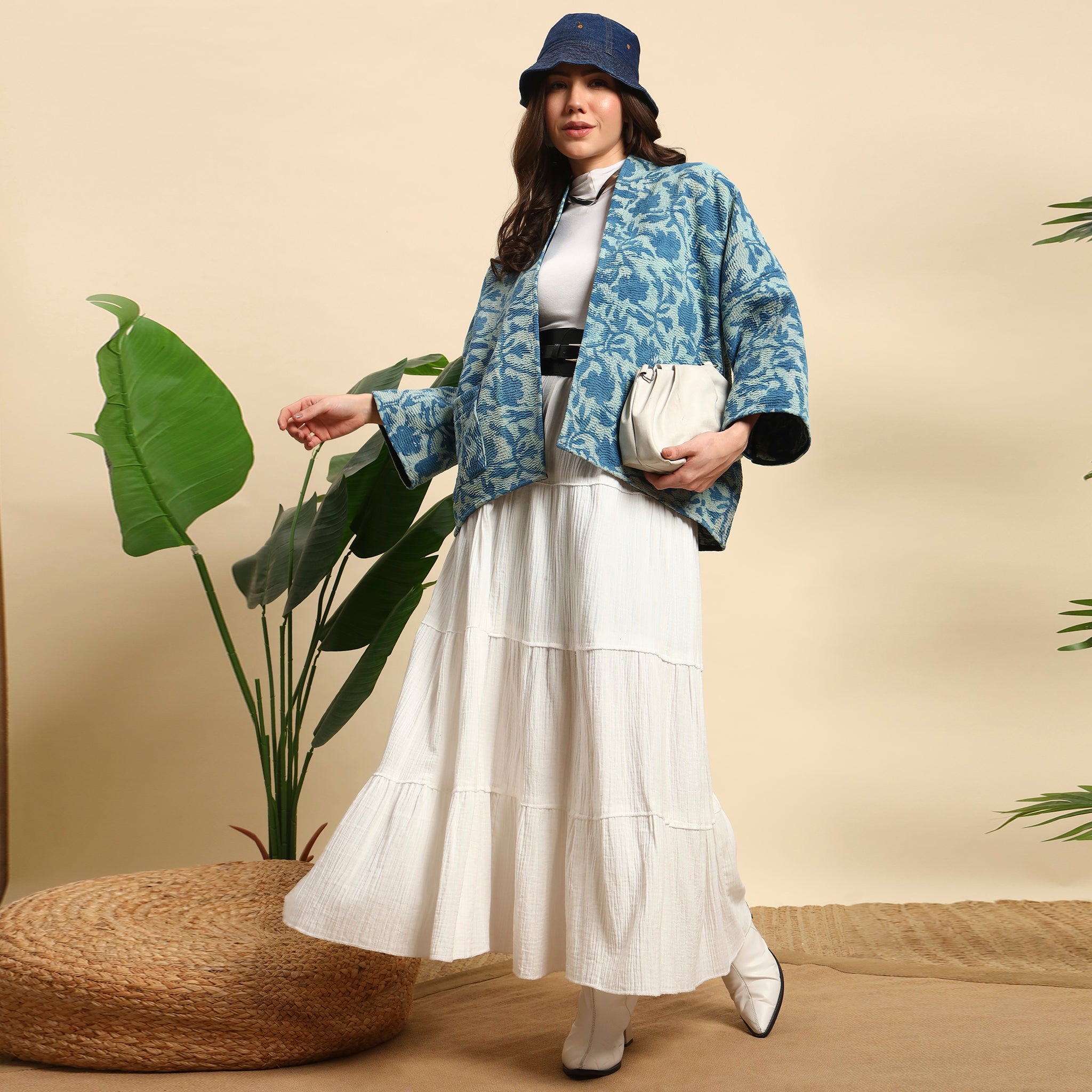 NEELI Hand Block Printed Vintage Indigo Kantha Jacket