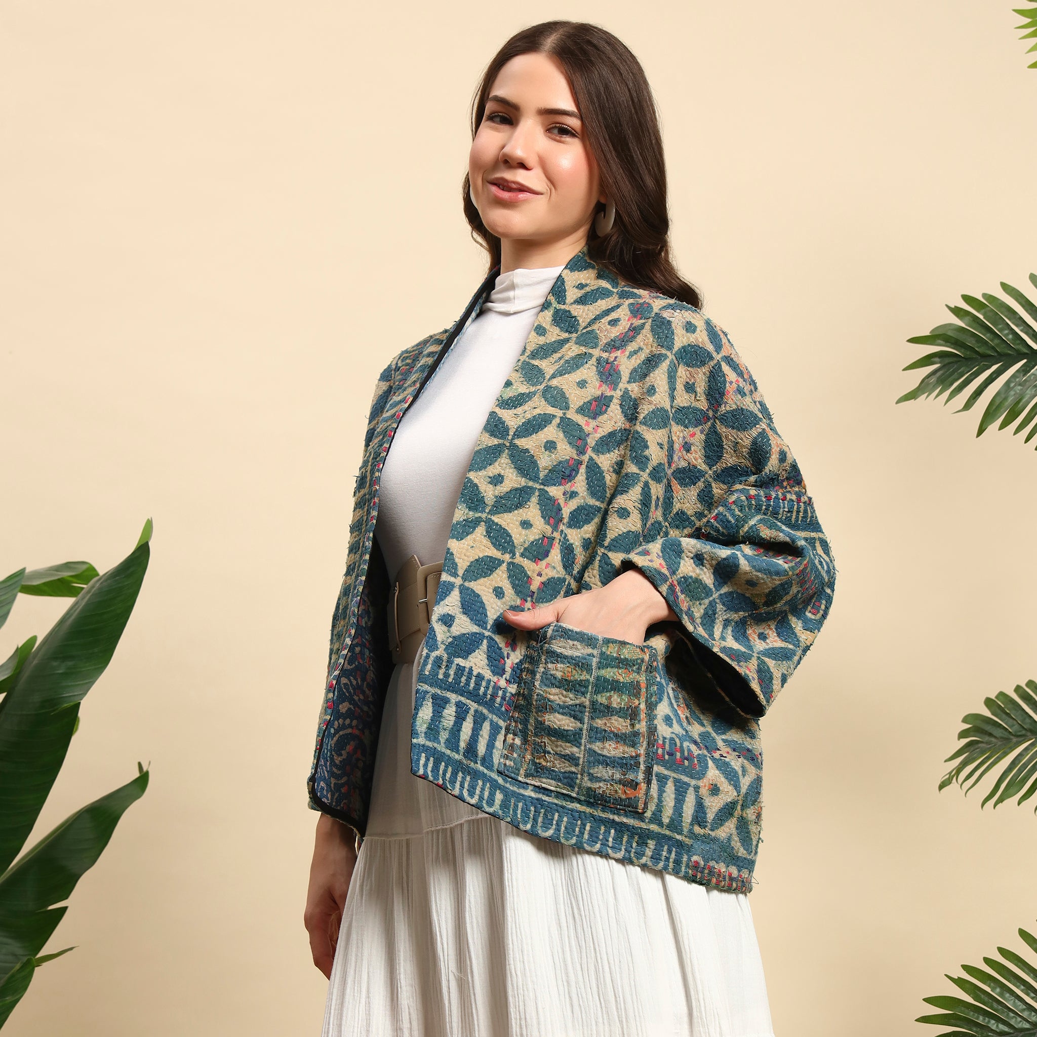 KANTI Hand Block Printed Vintage Indigo Kantha Jacket