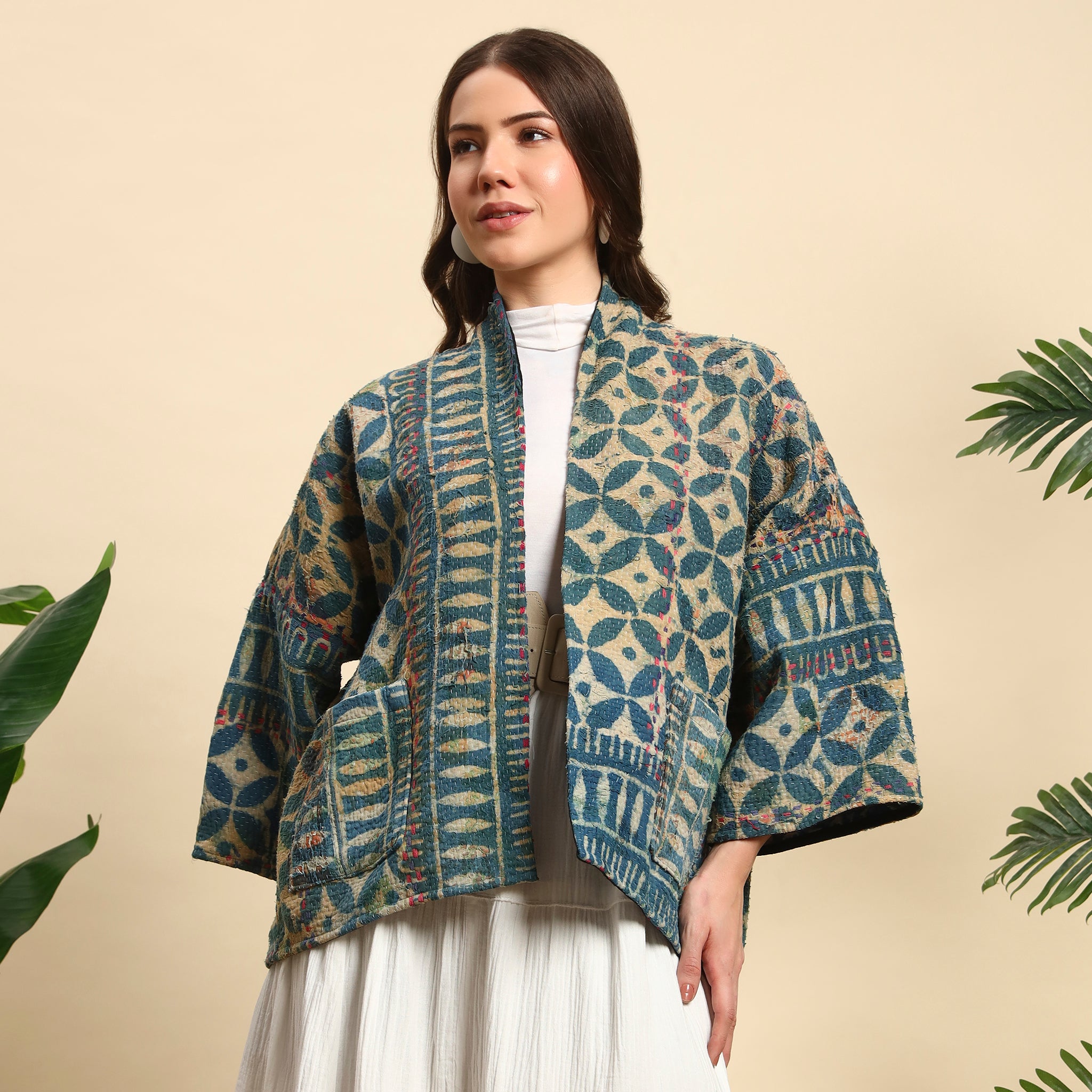 KANTI Hand Block Printed Vintage Indigo Kantha Jacket
