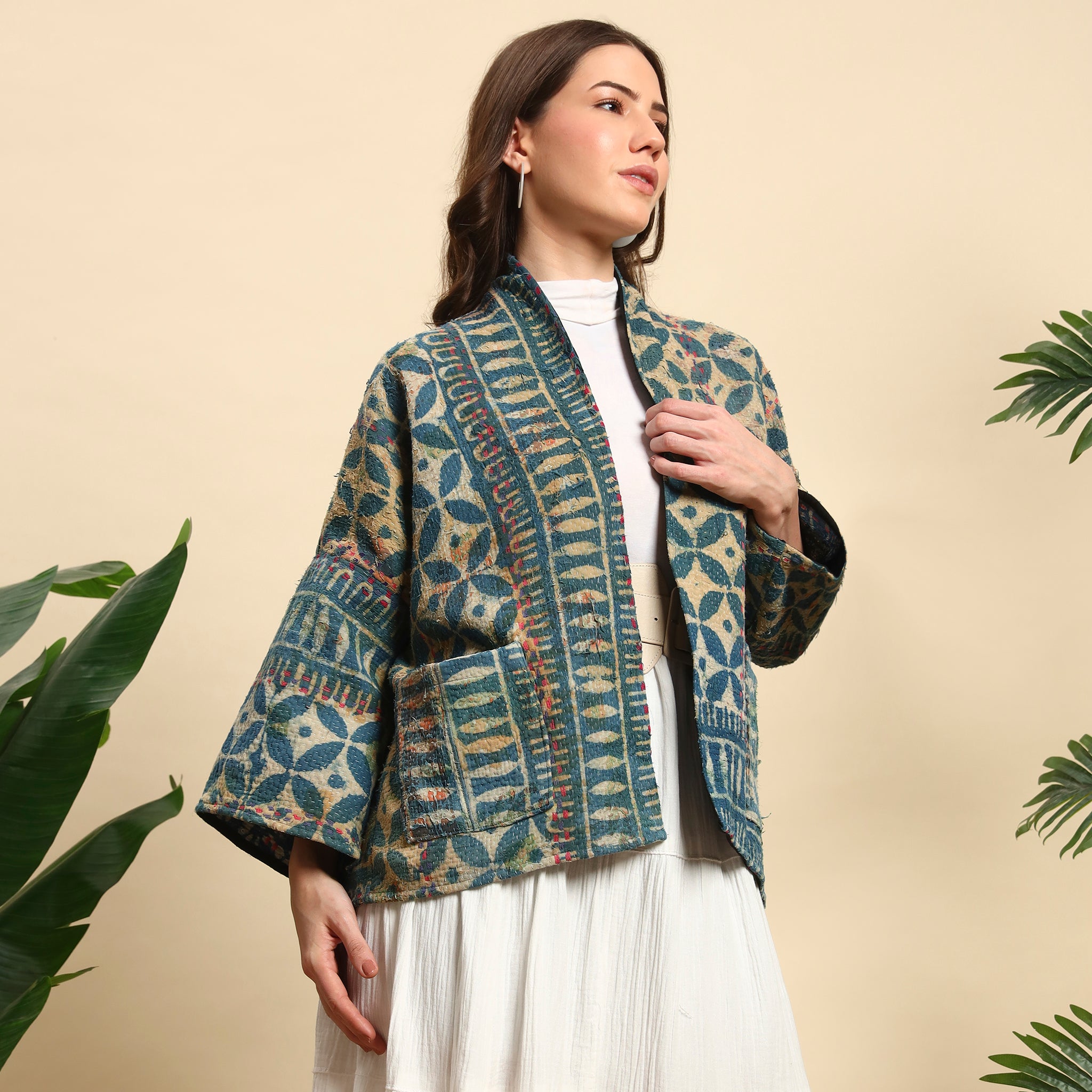 KANTI Hand Block Printed Vintage Indigo Kantha Jacket