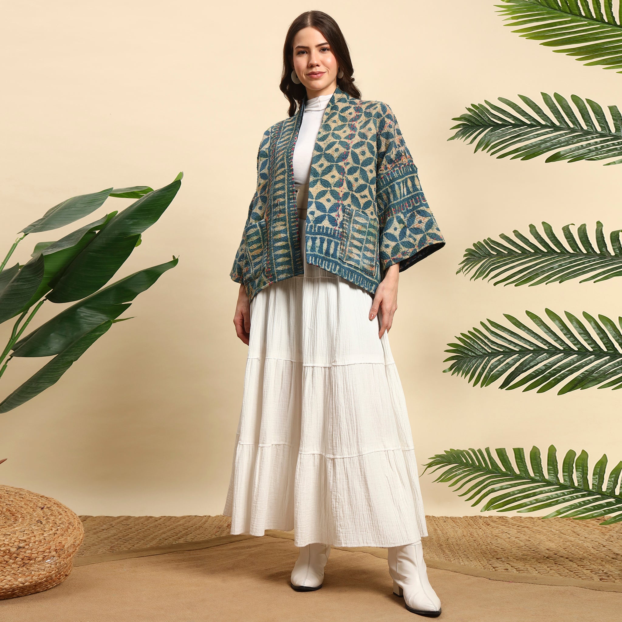 KANTI Hand Block Printed Vintage Indigo Kantha Jacket