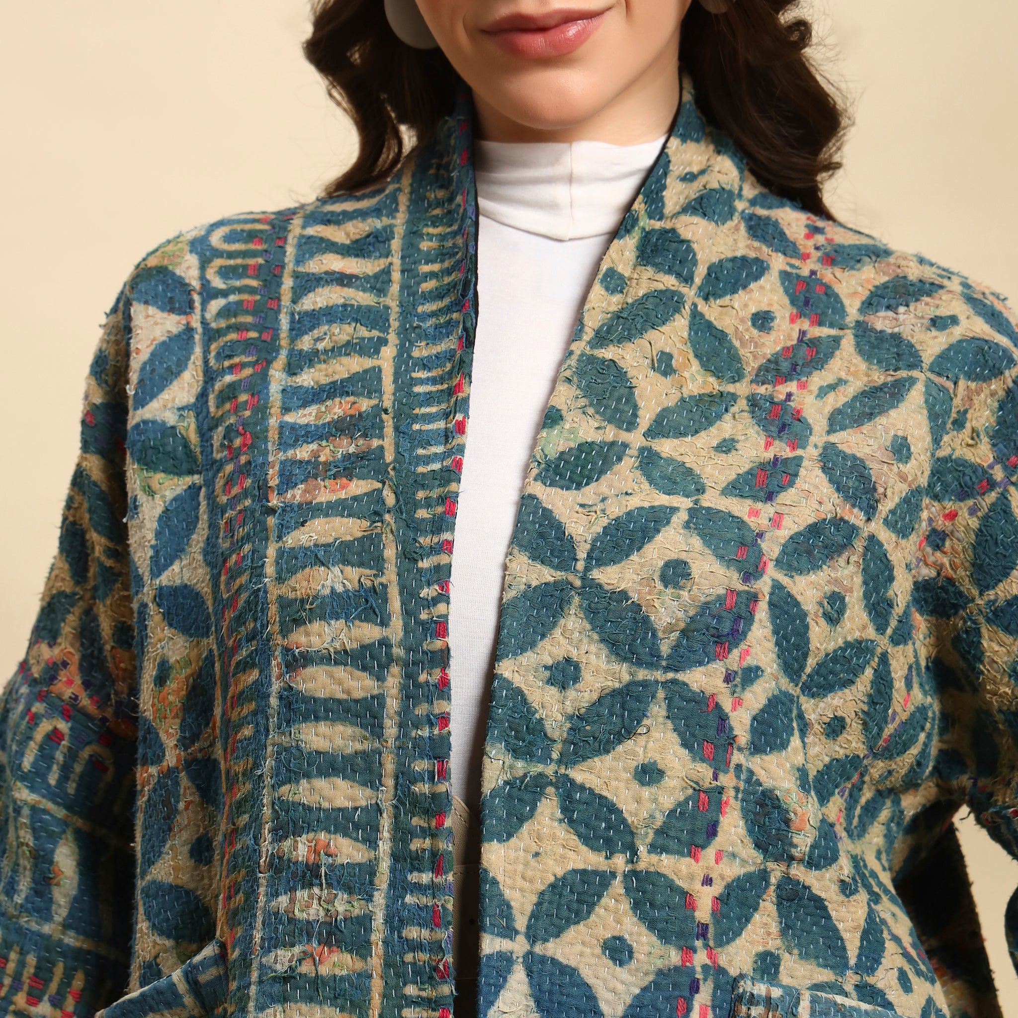 KANTI Hand Block Printed Vintage Indigo Kantha Jacket