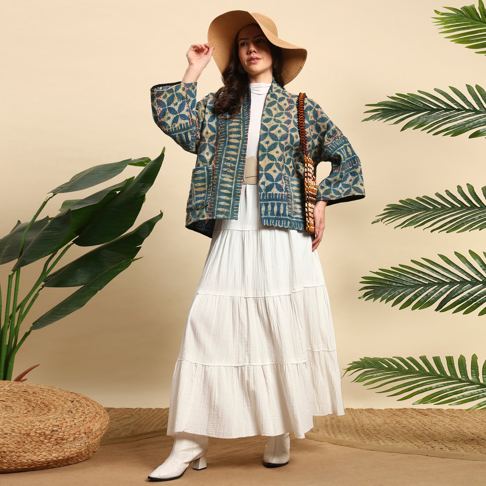 KANTI Hand Block Printed Vintage Indigo Kantha Jacket