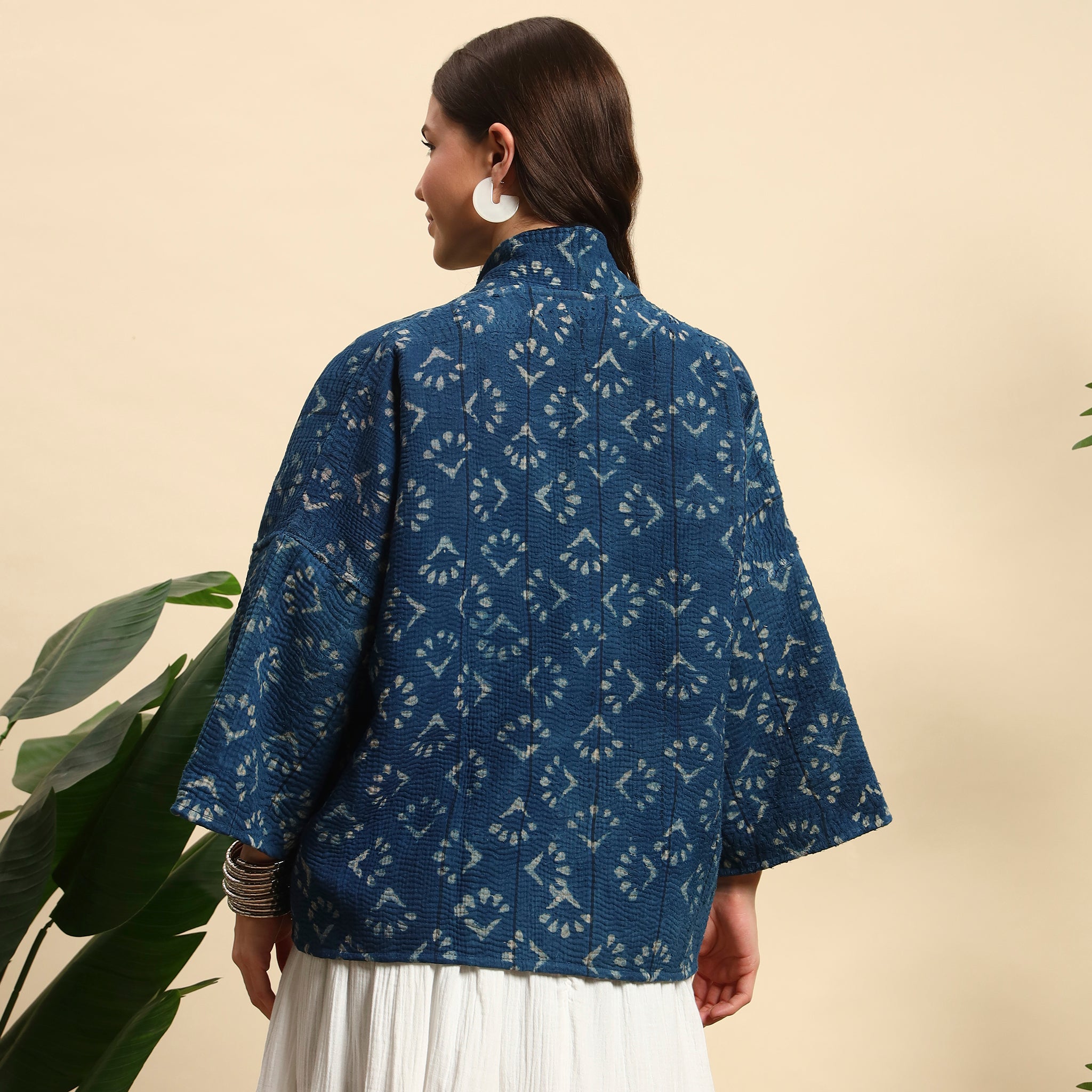 SIYA Hand Block Printed Vintage Indigo Kantha Jacket