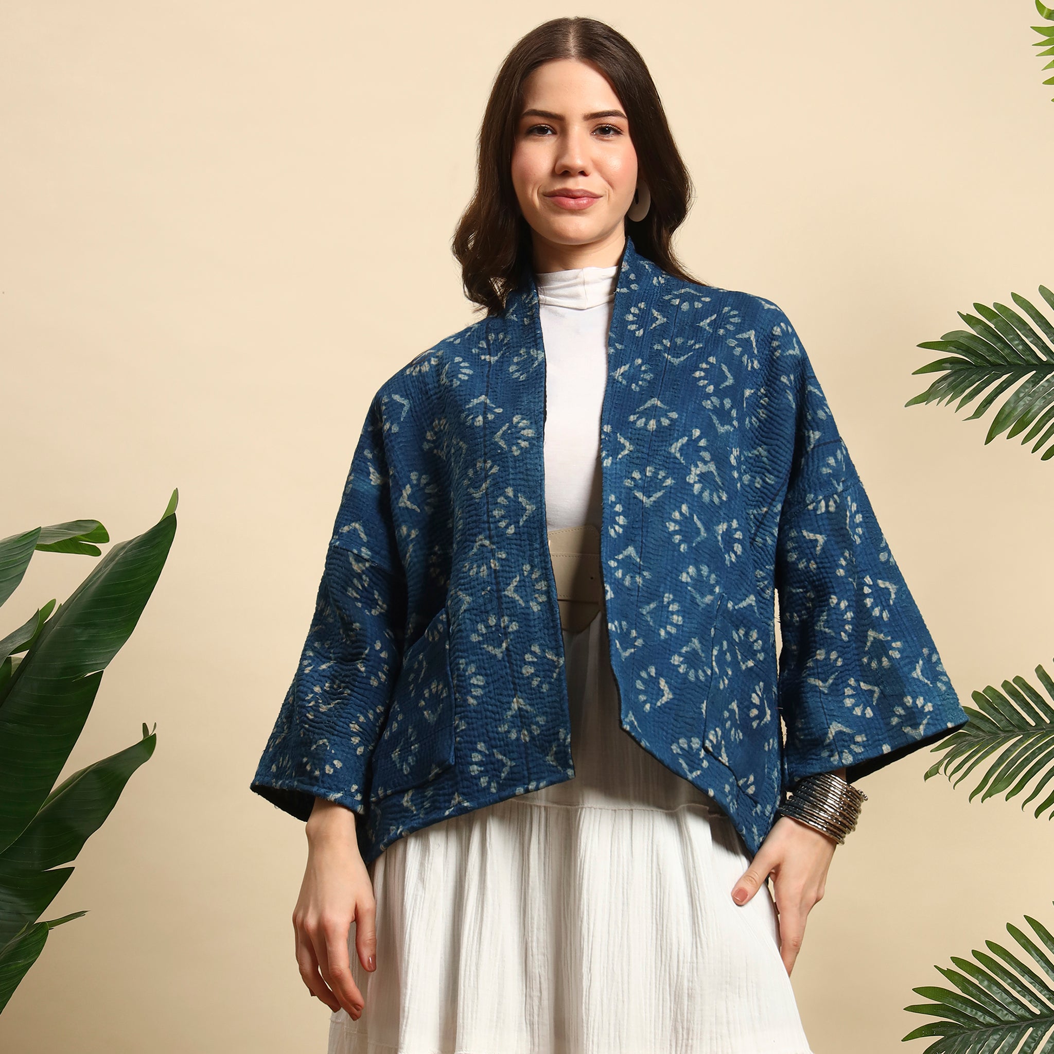 SIYA Hand Block Printed Vintage Indigo Kantha Jacket