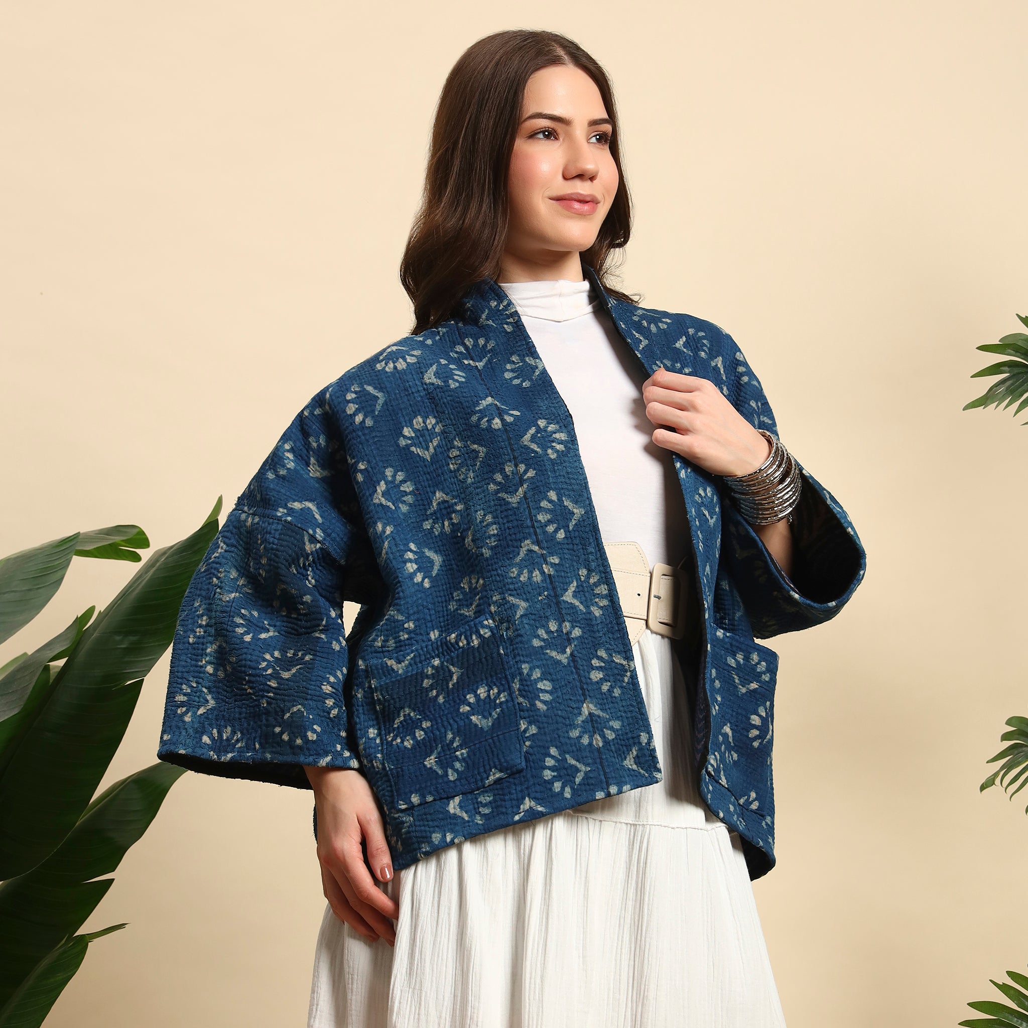 SIYA Hand Block Printed Vintage Indigo Kantha Jacket