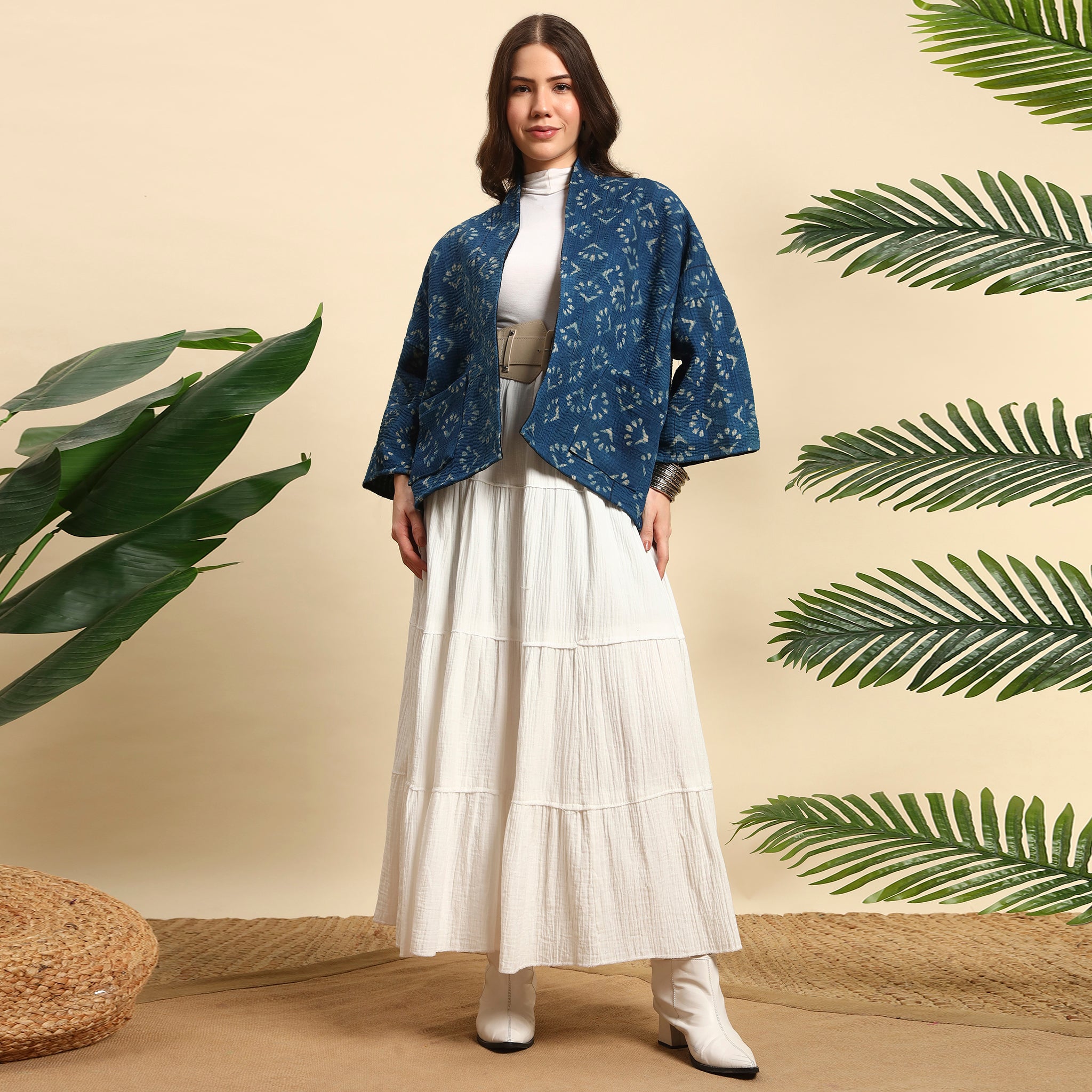 SIYA Hand Block Printed Vintage Indigo Kantha Jacket