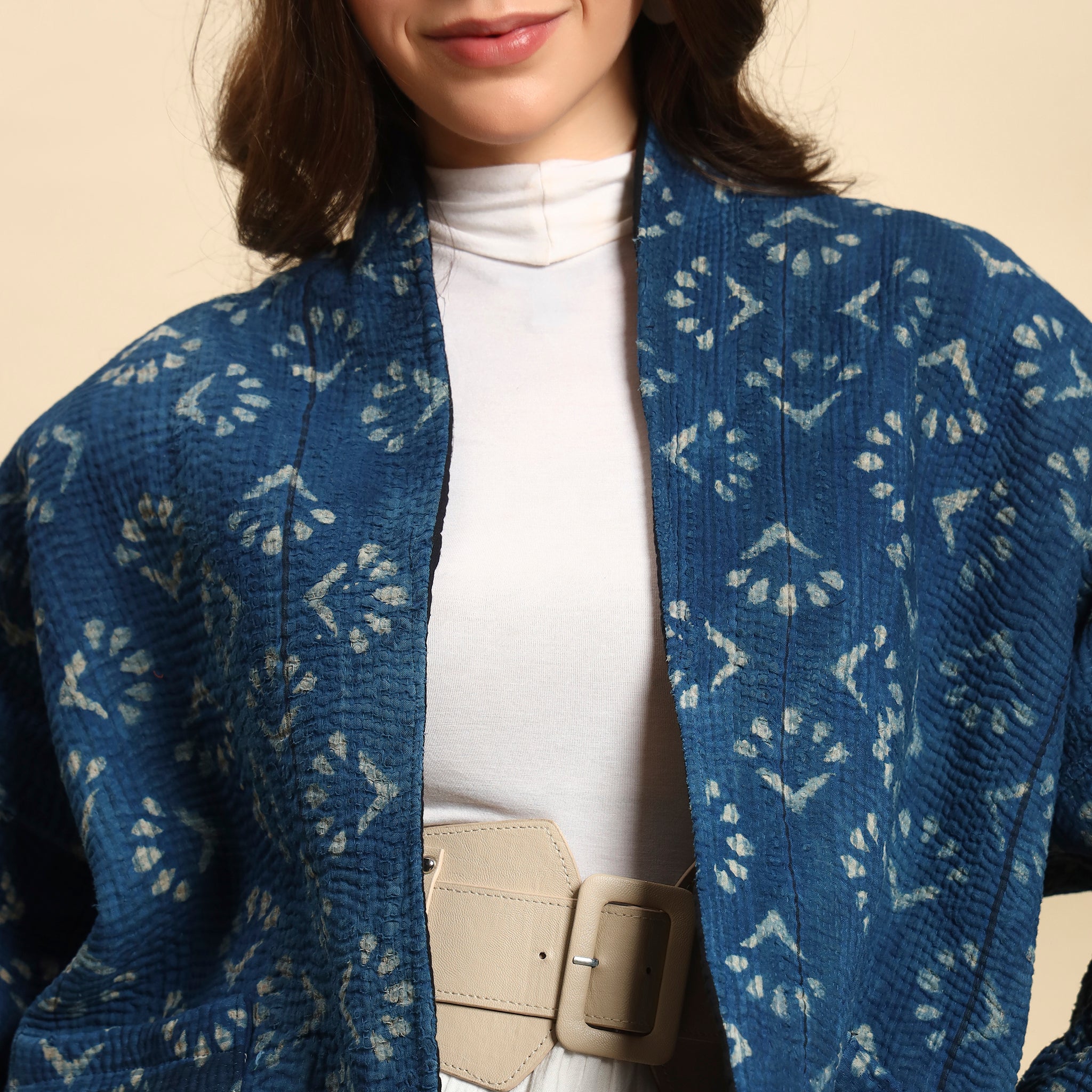 SIYA Hand Block Printed Vintage Indigo Kantha Jacket