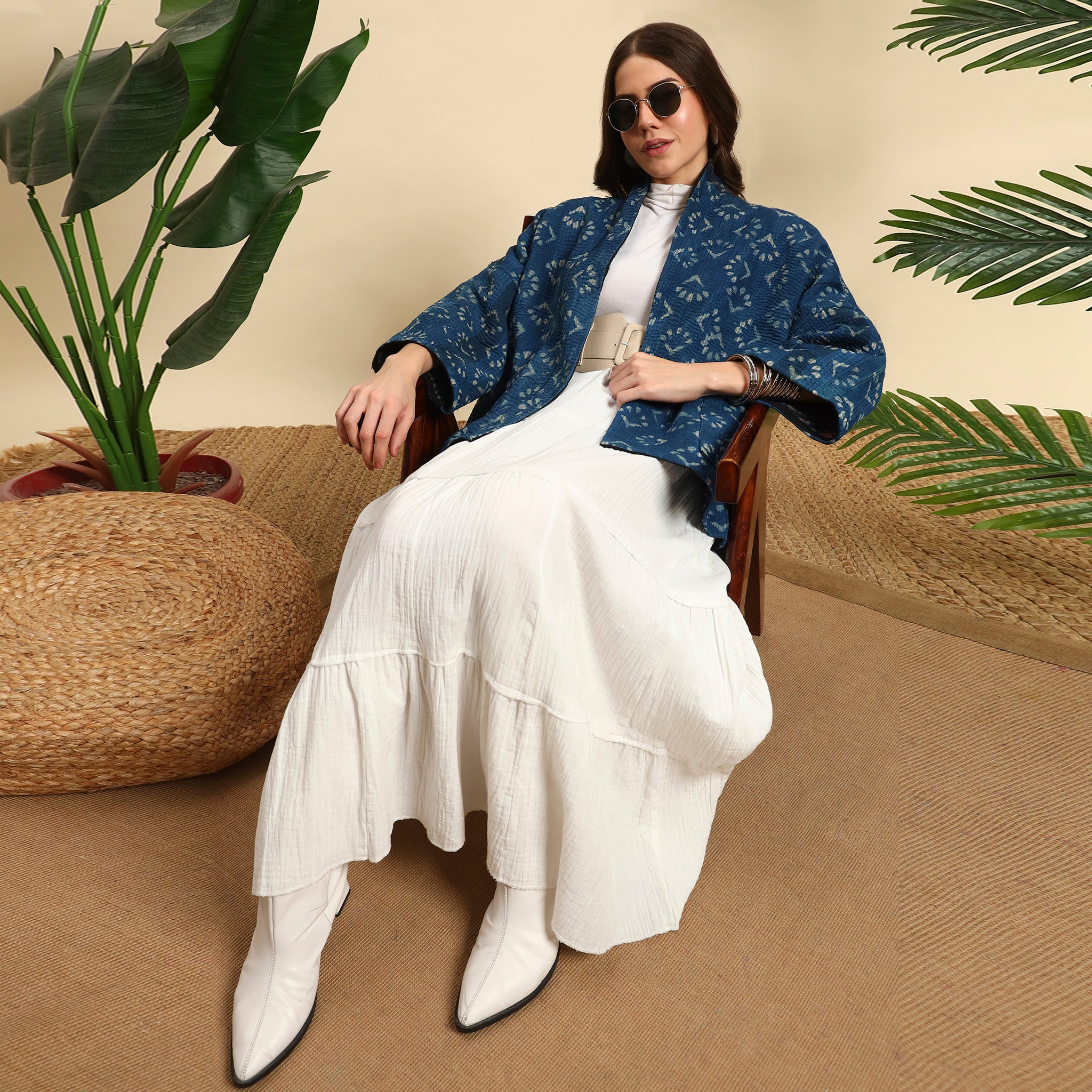 SIYA Hand Block Printed Vintage Indigo Kantha Jacket