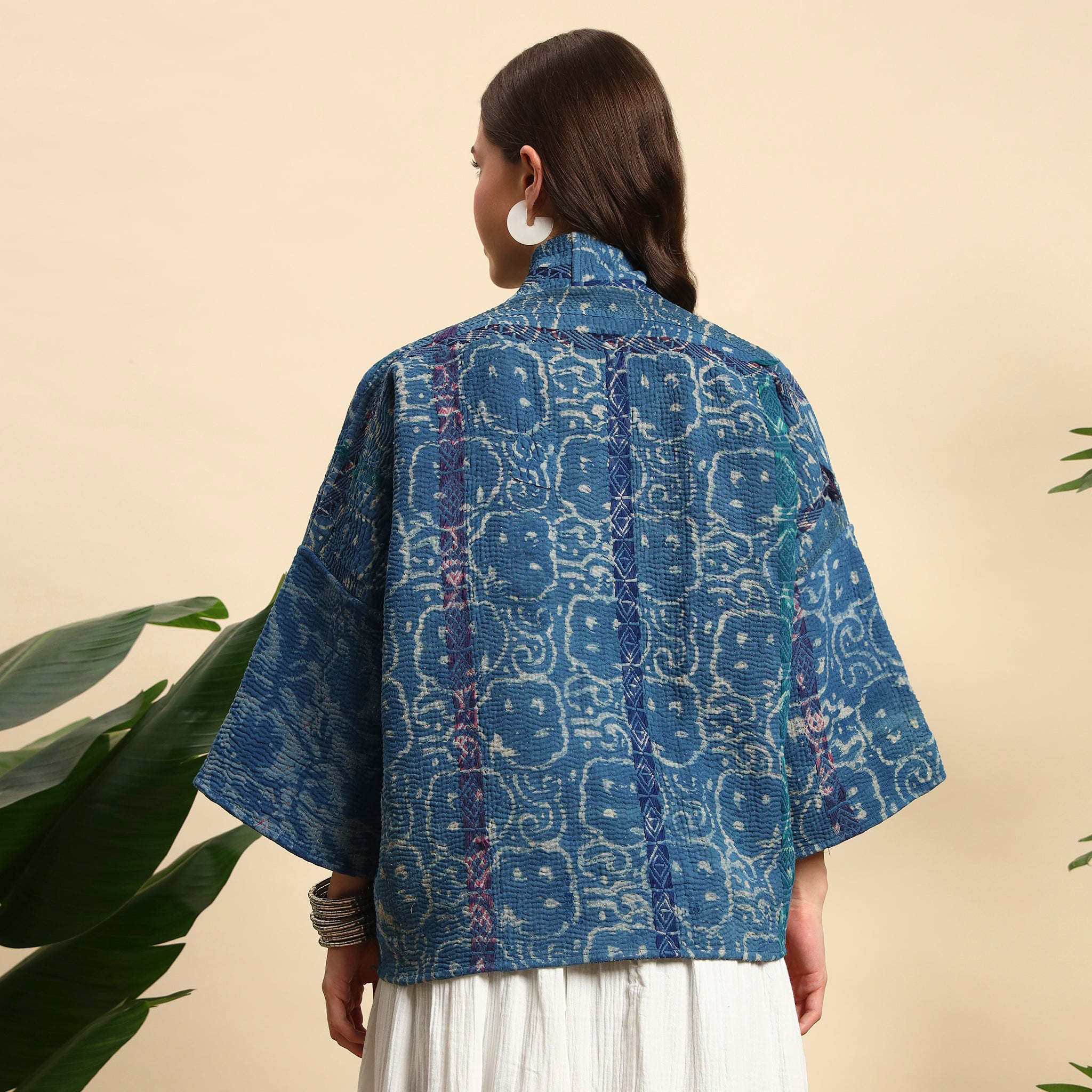 PHOOL Hand Block Printed Vintage Indigo Kantha Jacket
