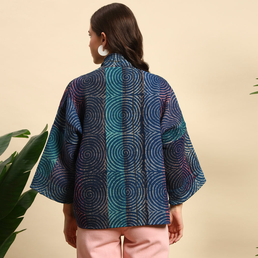 GOLA Hand Block Printed Vintage Indigo Kantha Jacket