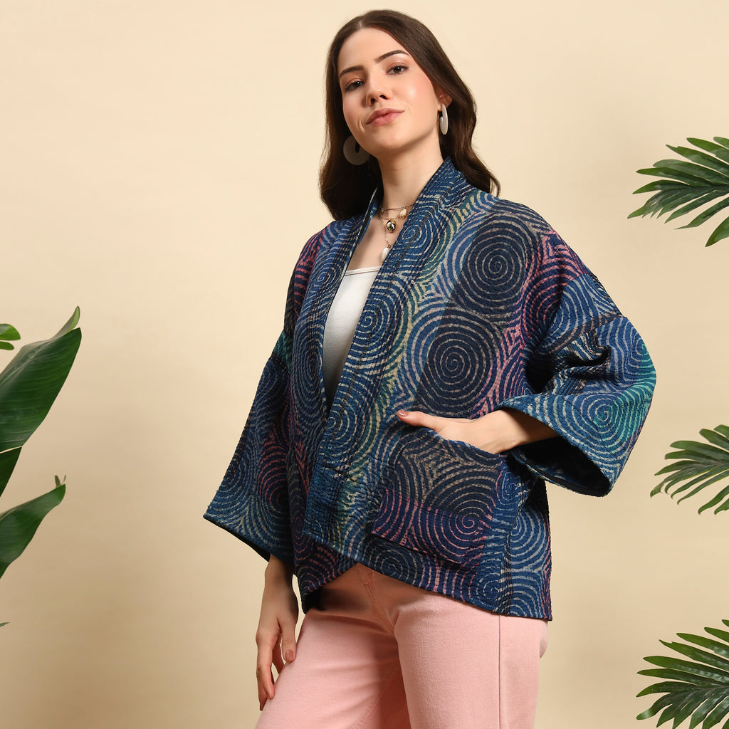GOLA Hand Block Printed Vintage Indigo Kantha Jacket