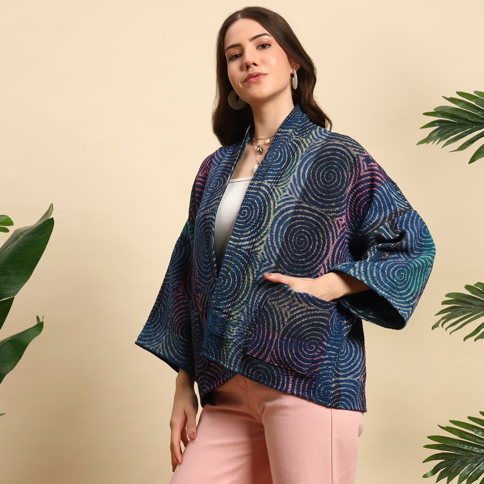 GOLA Hand Block Printed Vintage Indigo Kantha Jacket