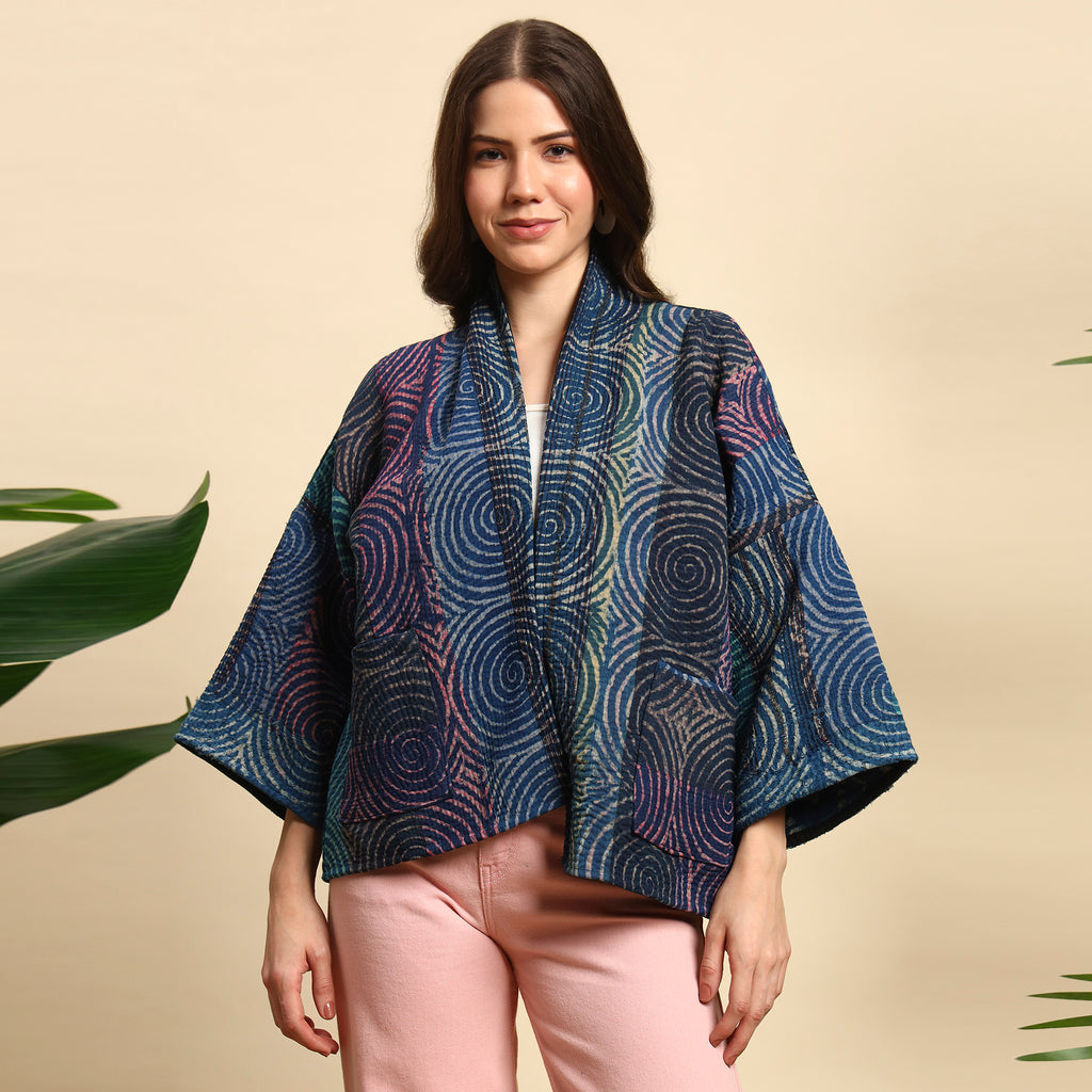 GOLA Hand Block Printed Vintage Indigo Kantha Jacket