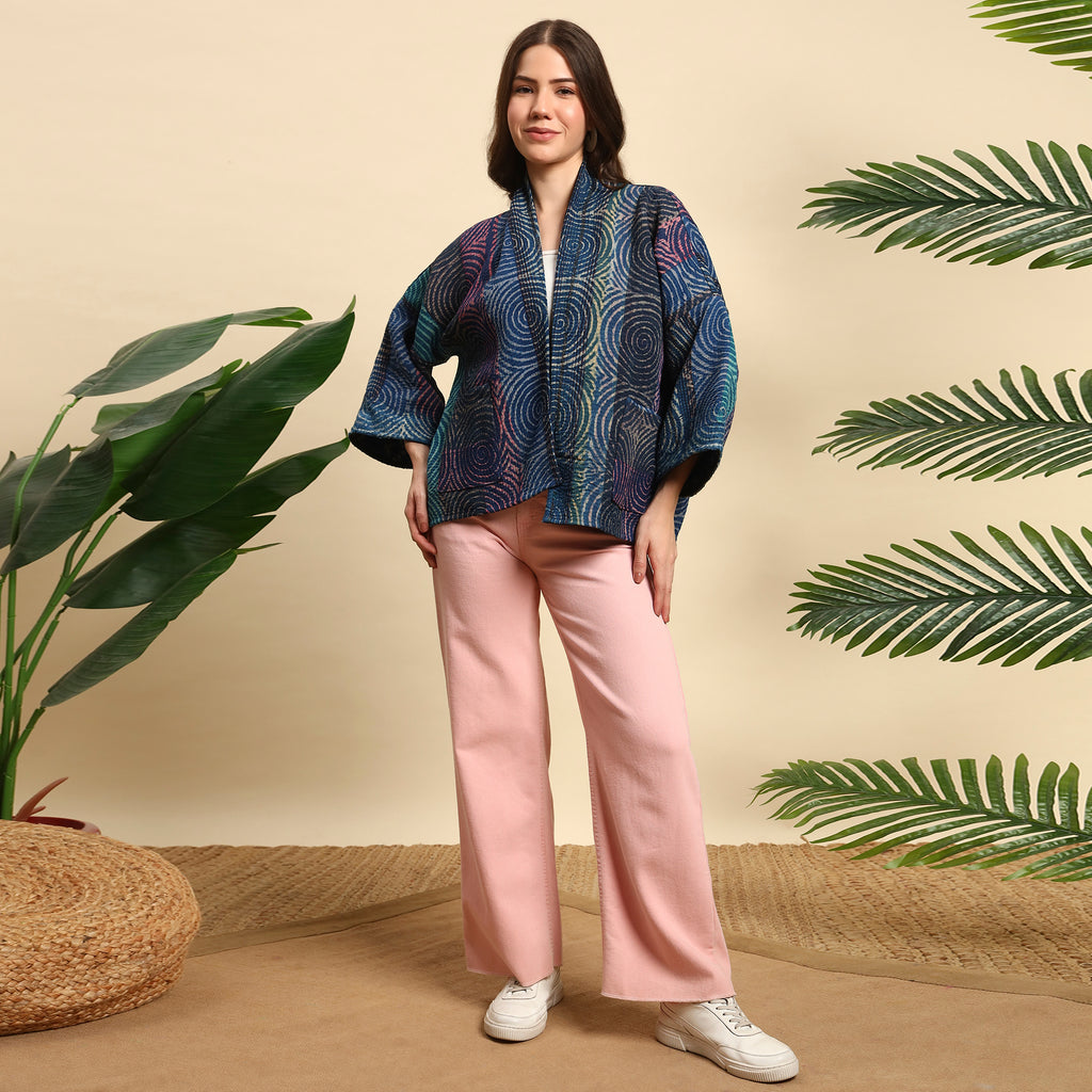 GOLA Hand Block Printed Vintage Indigo Kantha Jacket