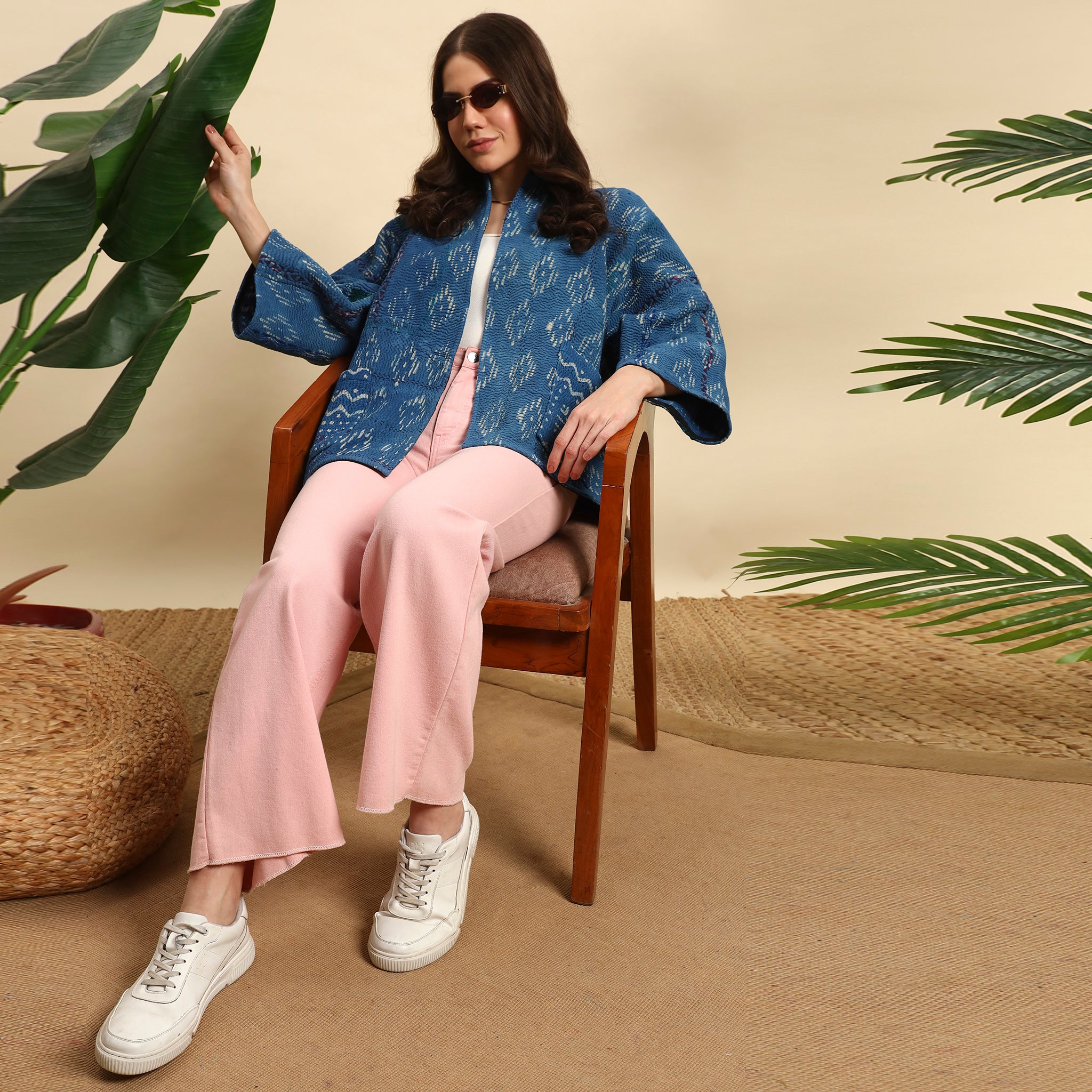 SAKARPARA Hand Block Printed Vintage Indigo Kantha Jacket