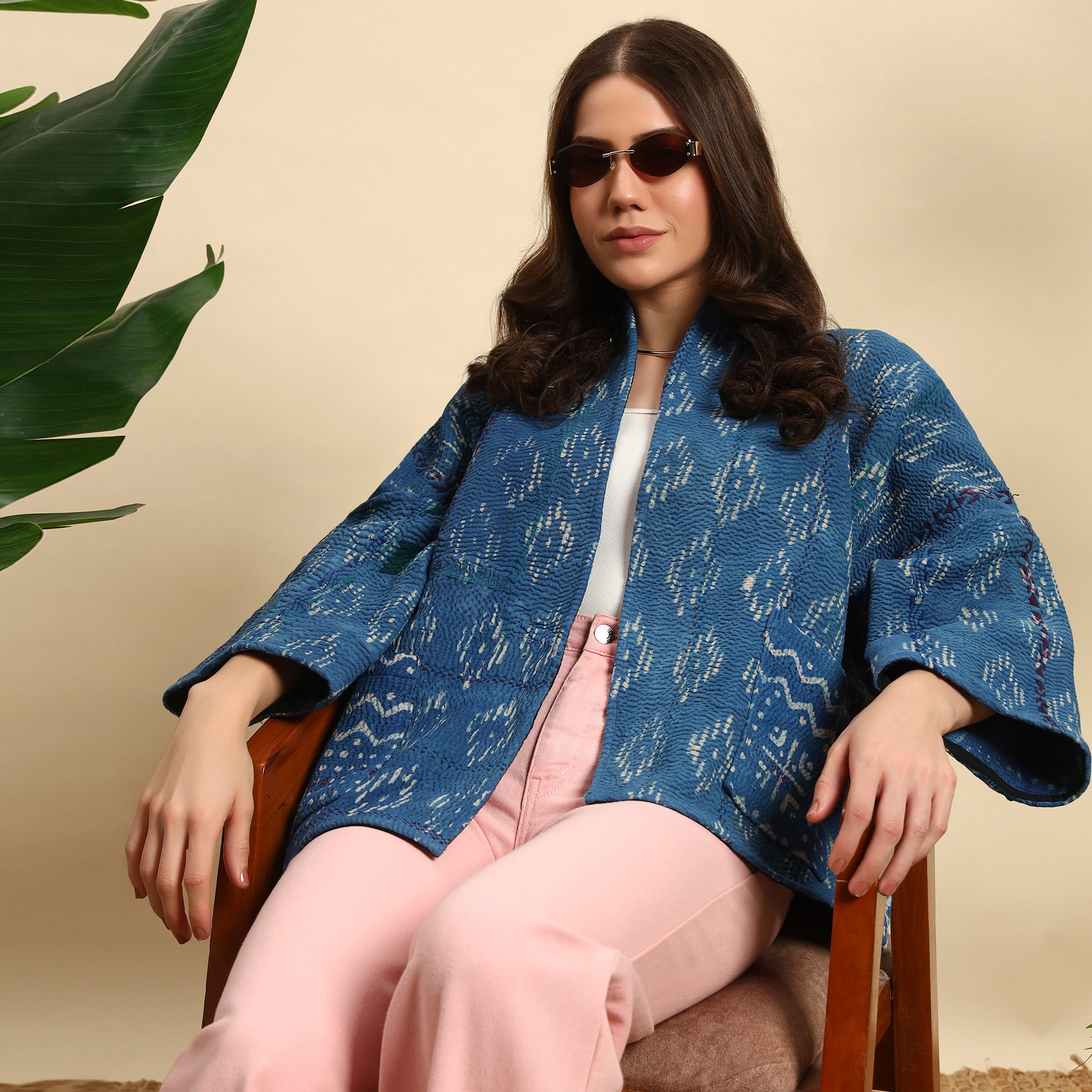 SAKARPARA Hand Block Printed Vintage Indigo Kantha Jacket