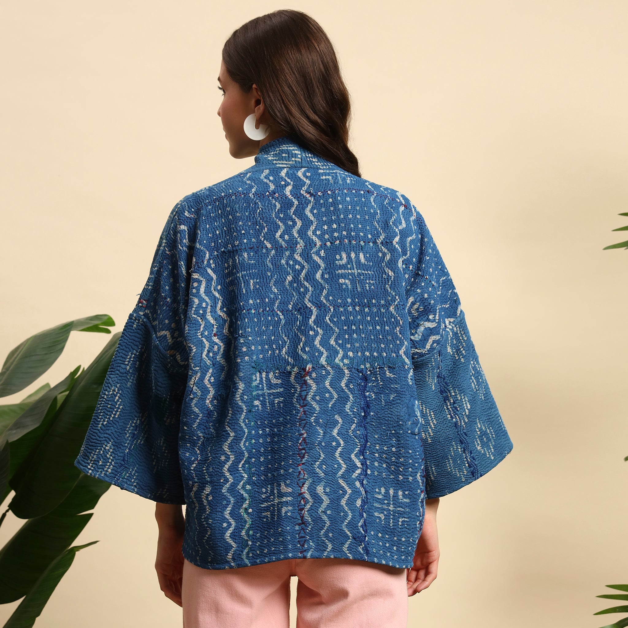 SAKARPARA Hand Block Printed Vintage Indigo Kantha Jacket