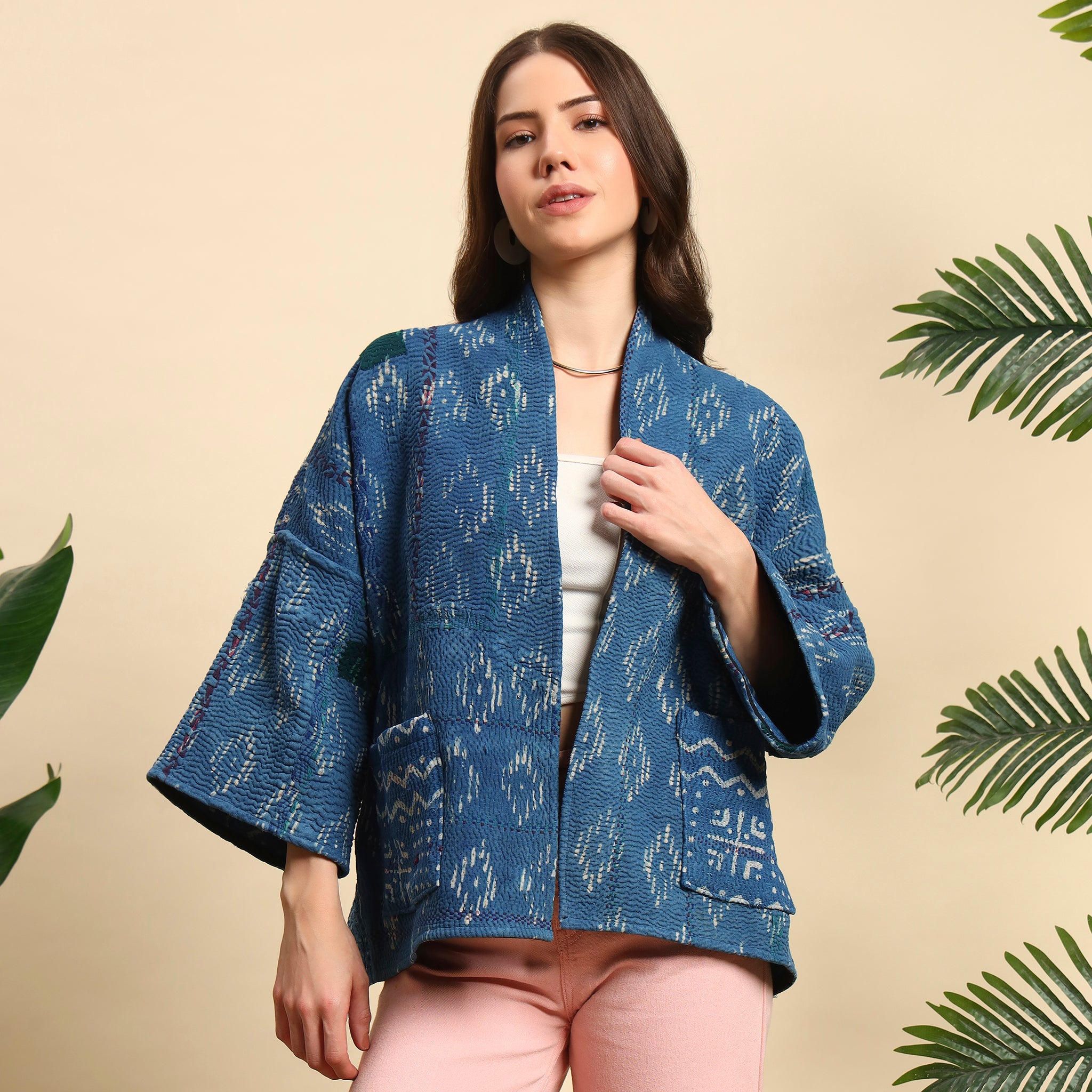SAKARPARA Hand Block Printed Vintage Indigo Kantha Jacket