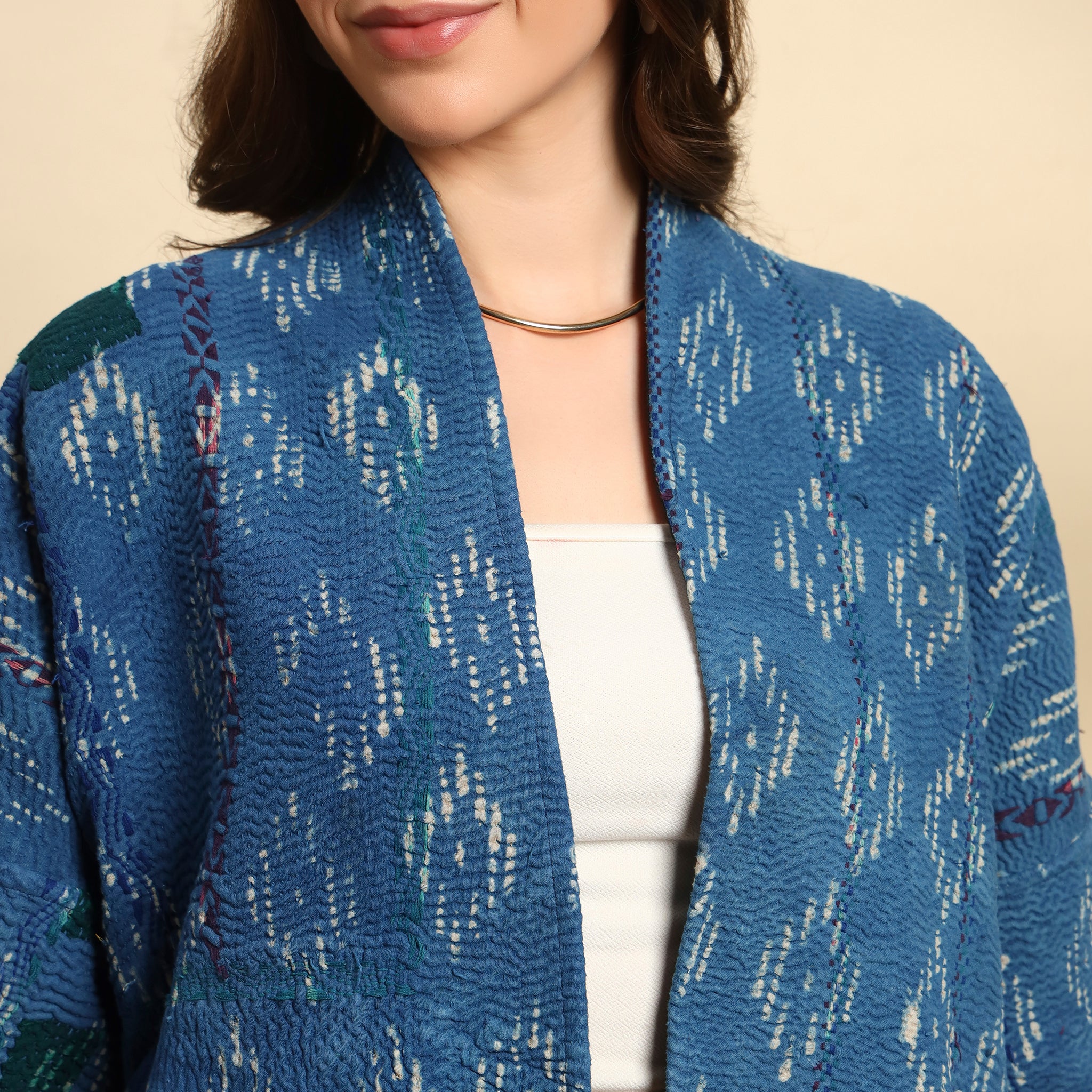 SAKARPARA Hand Block Printed Vintage Indigo Kantha Jacket