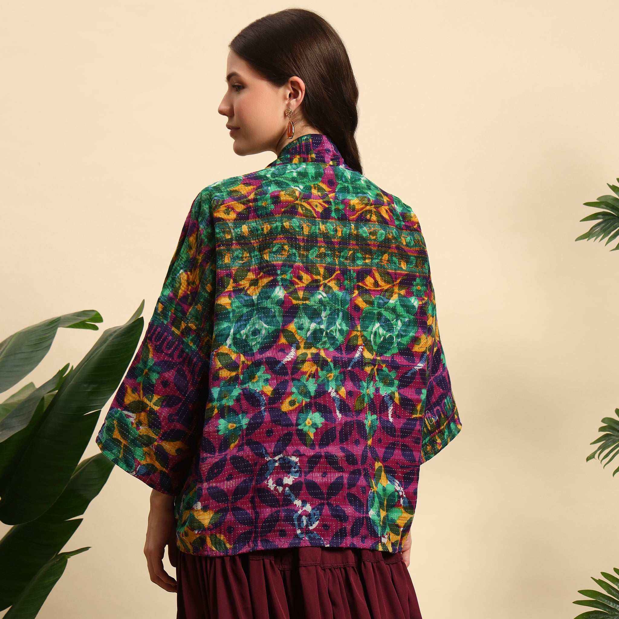 TIKKI Hand Block Printed Vintage Indigo Kantha Jacket