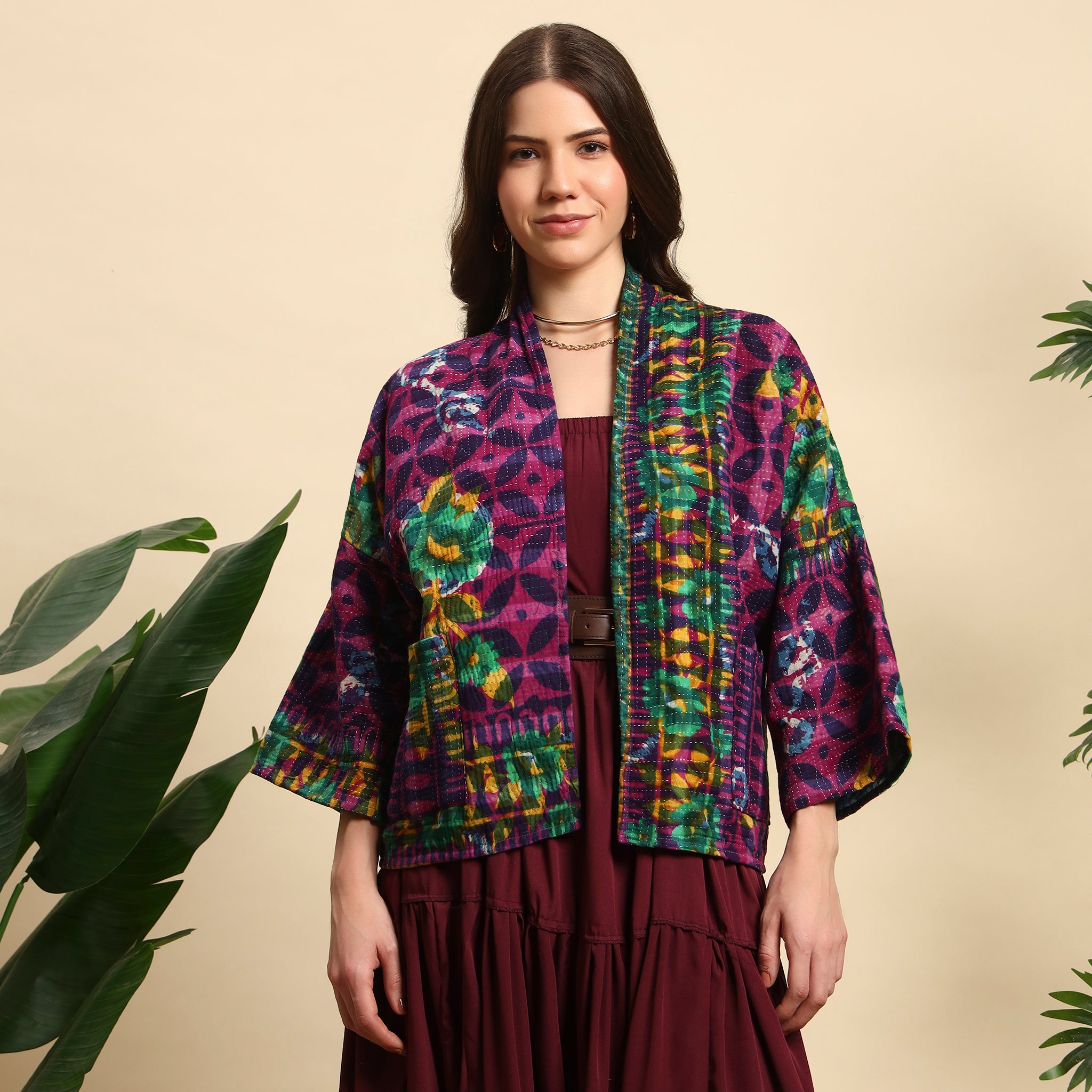 TIKKI Hand Block Printed Vintage Indigo Kantha Jacket