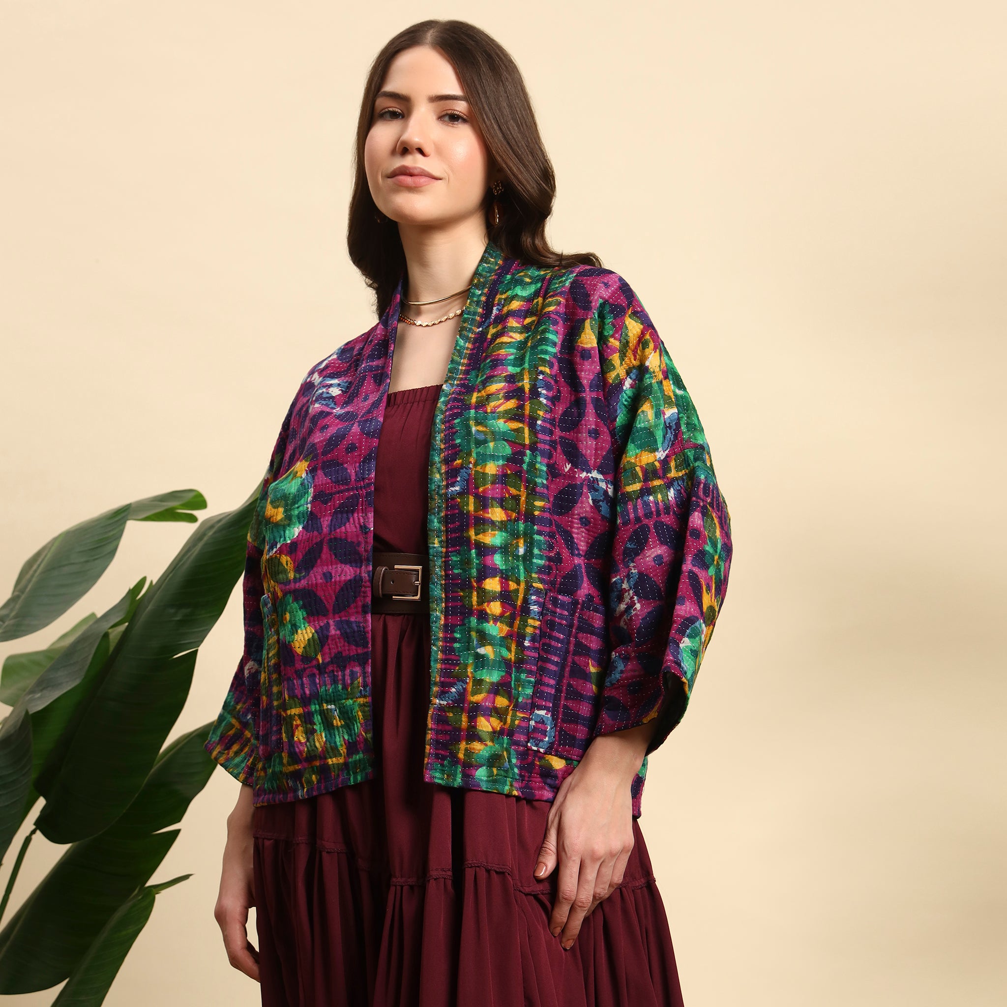 TIKKI Hand Block Printed Vintage Indigo Kantha Jacket