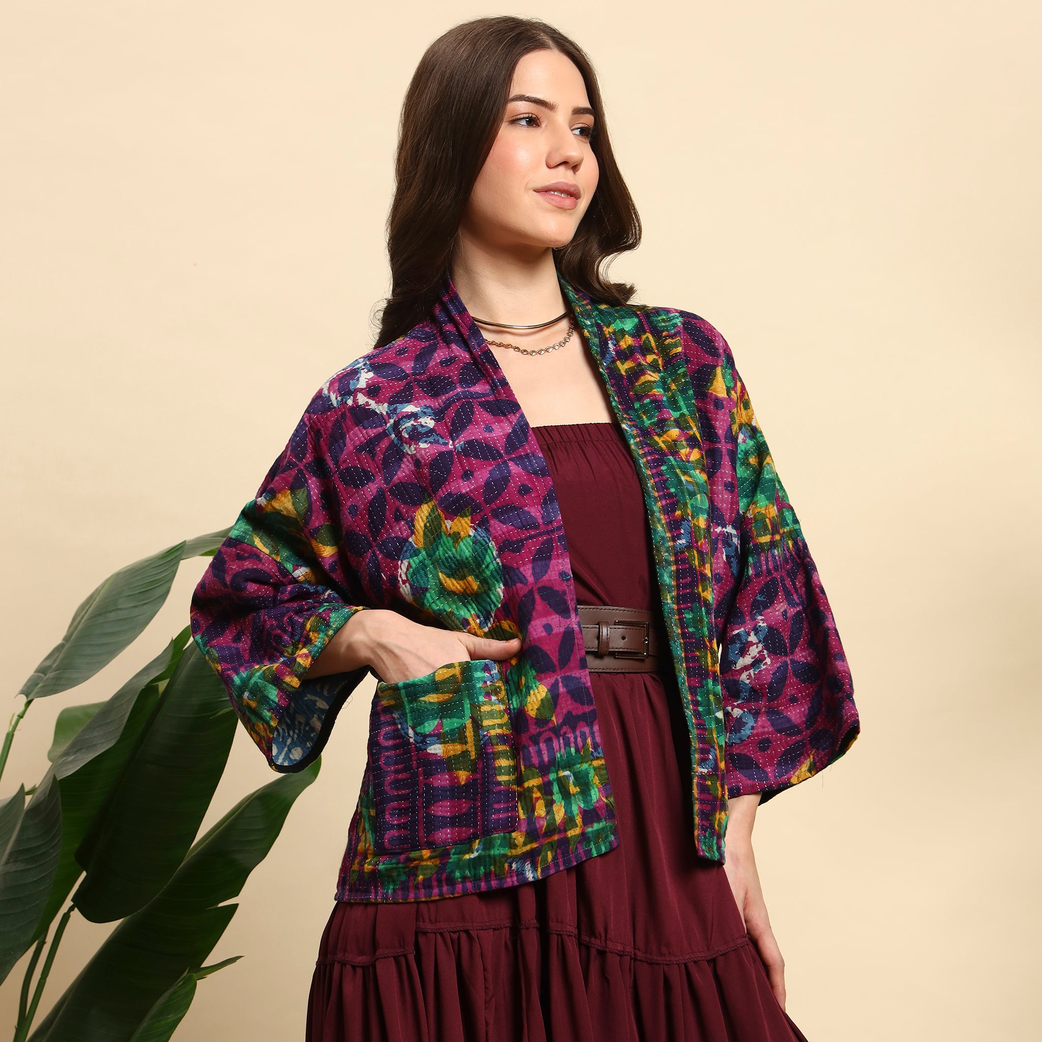 TIKKI Hand Block Printed Vintage Indigo Kantha Jacket