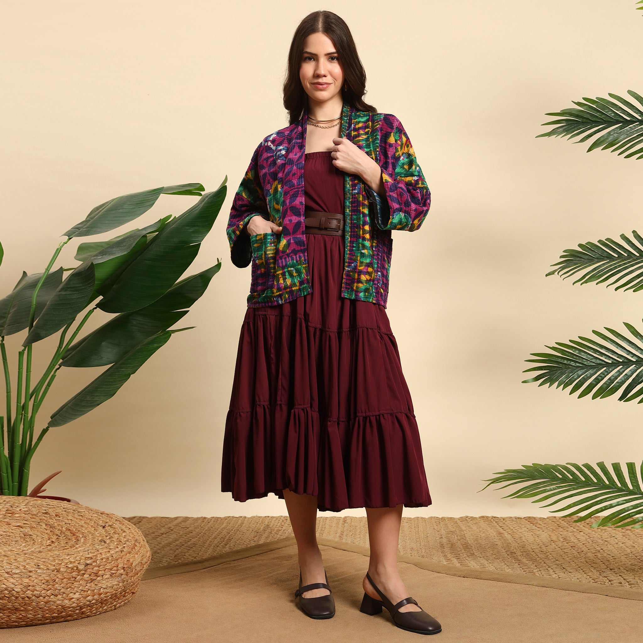 TIKKI Hand Block Printed Vintage Indigo Kantha Jacket