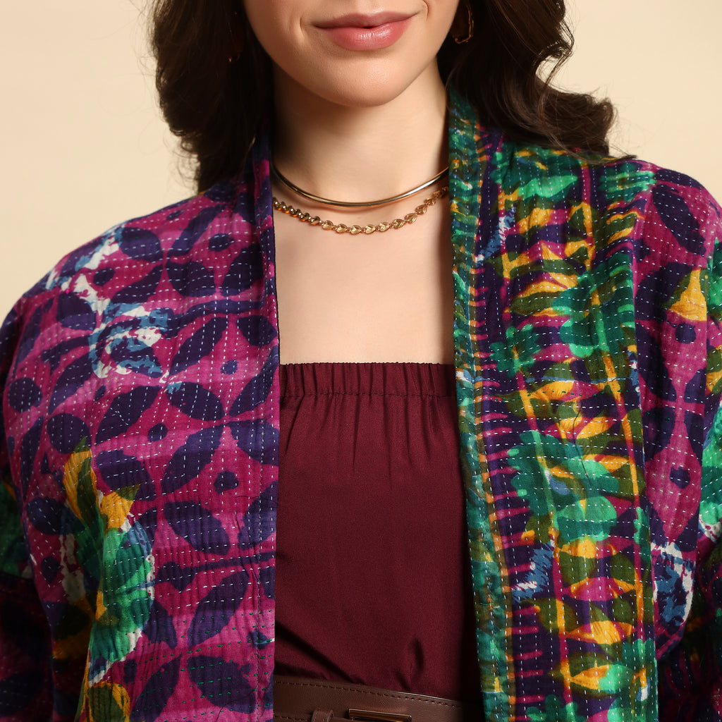 TIKKI Hand Block Printed Vintage Indigo Kantha Jacket