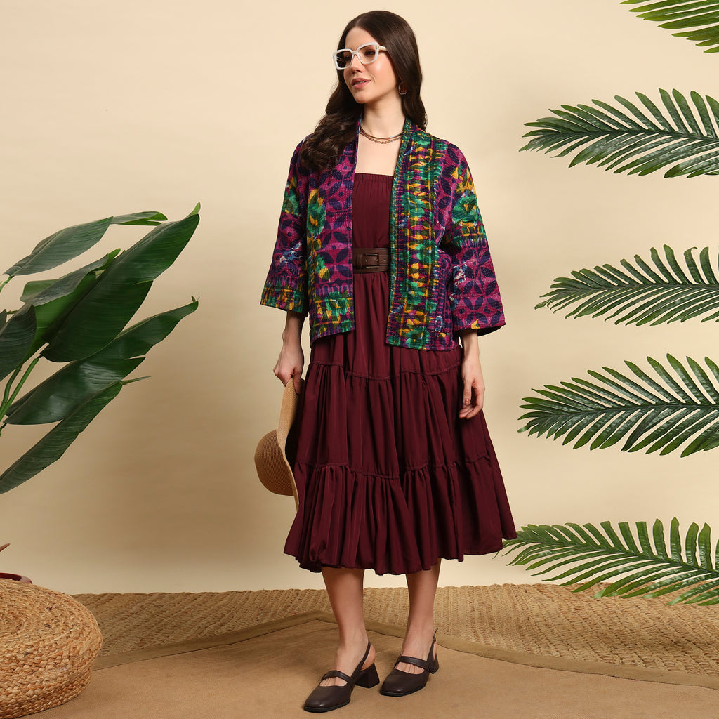 TIKKI Hand Block Printed Vintage Indigo Kantha Jacket