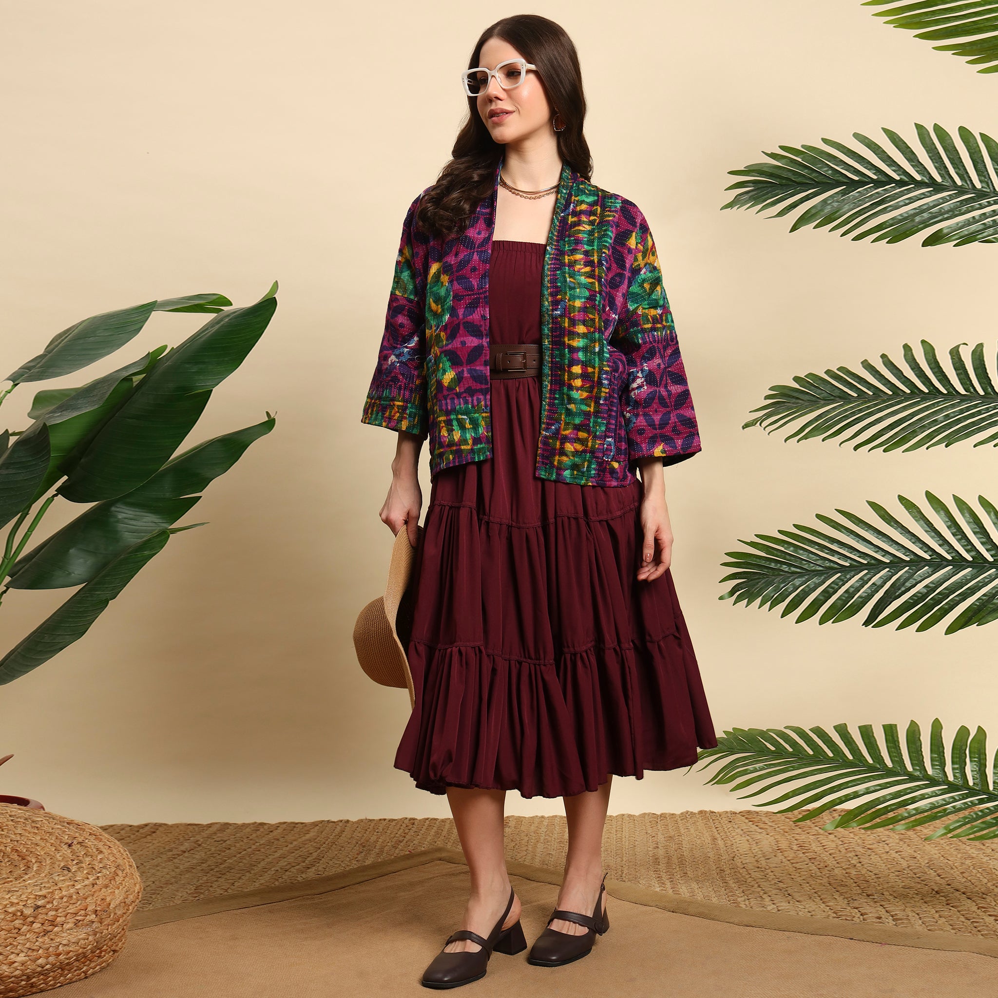 TIKKI Hand Block Printed Vintage Indigo Kantha Jacket