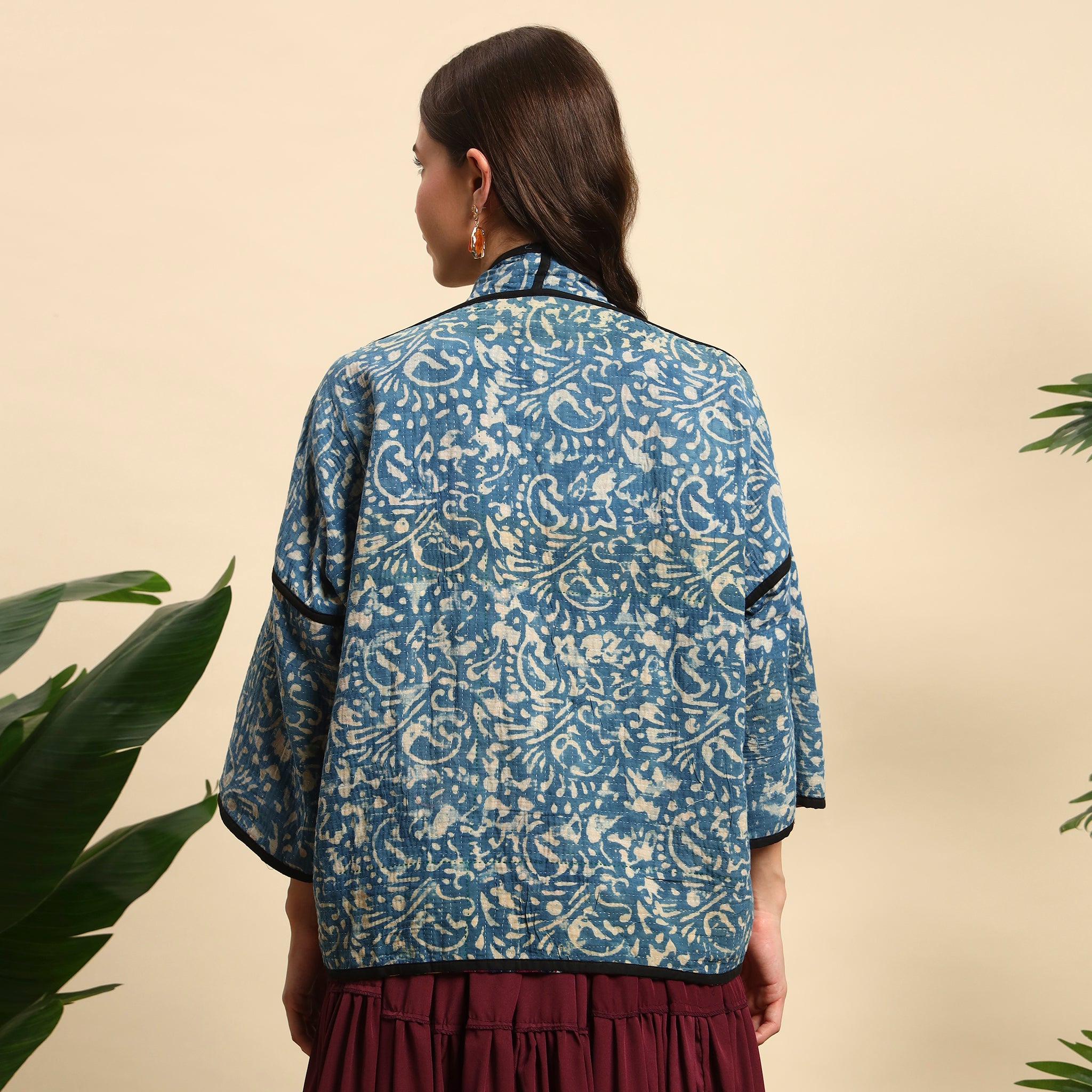 TIKKI Hand Block Printed Vintage Indigo Kantha Jacket