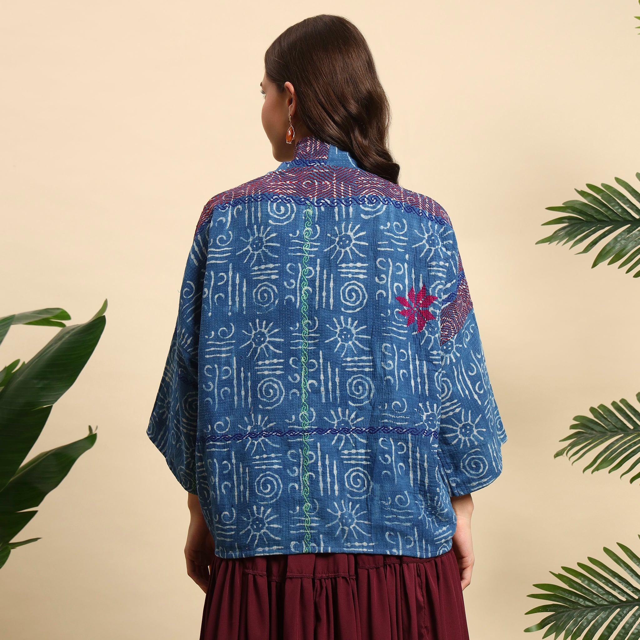CHAKRI Hand Block Printed Vintage Indigo Kantha Jacket