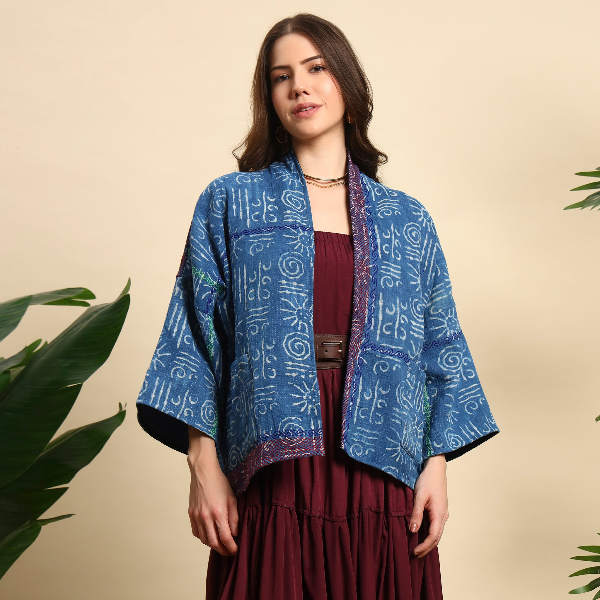 CHAKRI Hand Block Printed Vintage Indigo Kantha Jacket