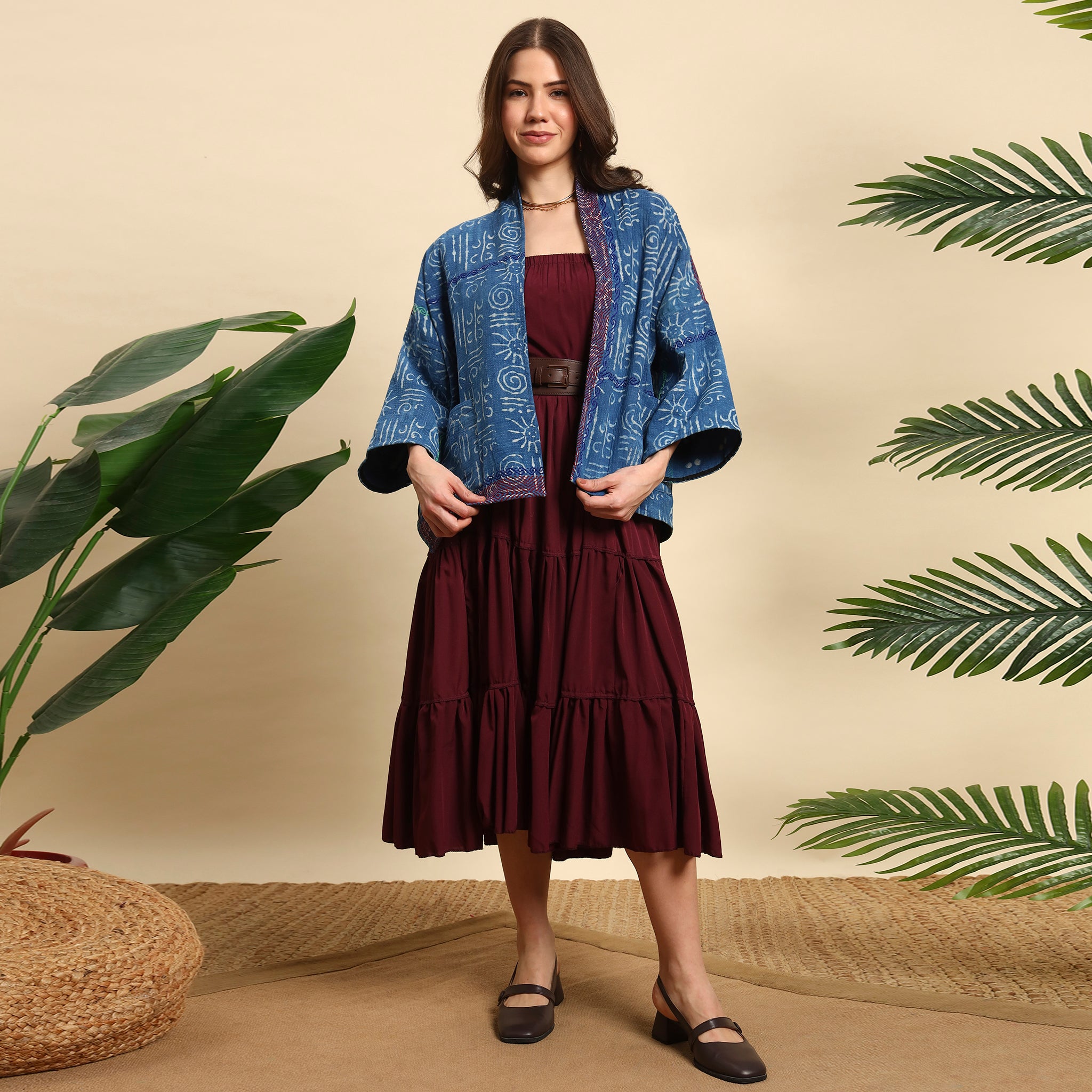 CHAKRI Hand Block Printed Vintage Indigo Kantha Jacket