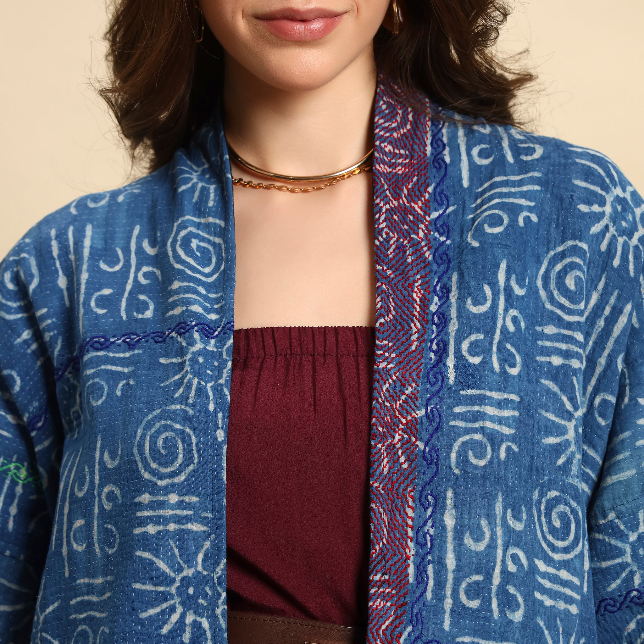 CHAKRI Hand Block Printed Vintage Indigo Kantha Jacket