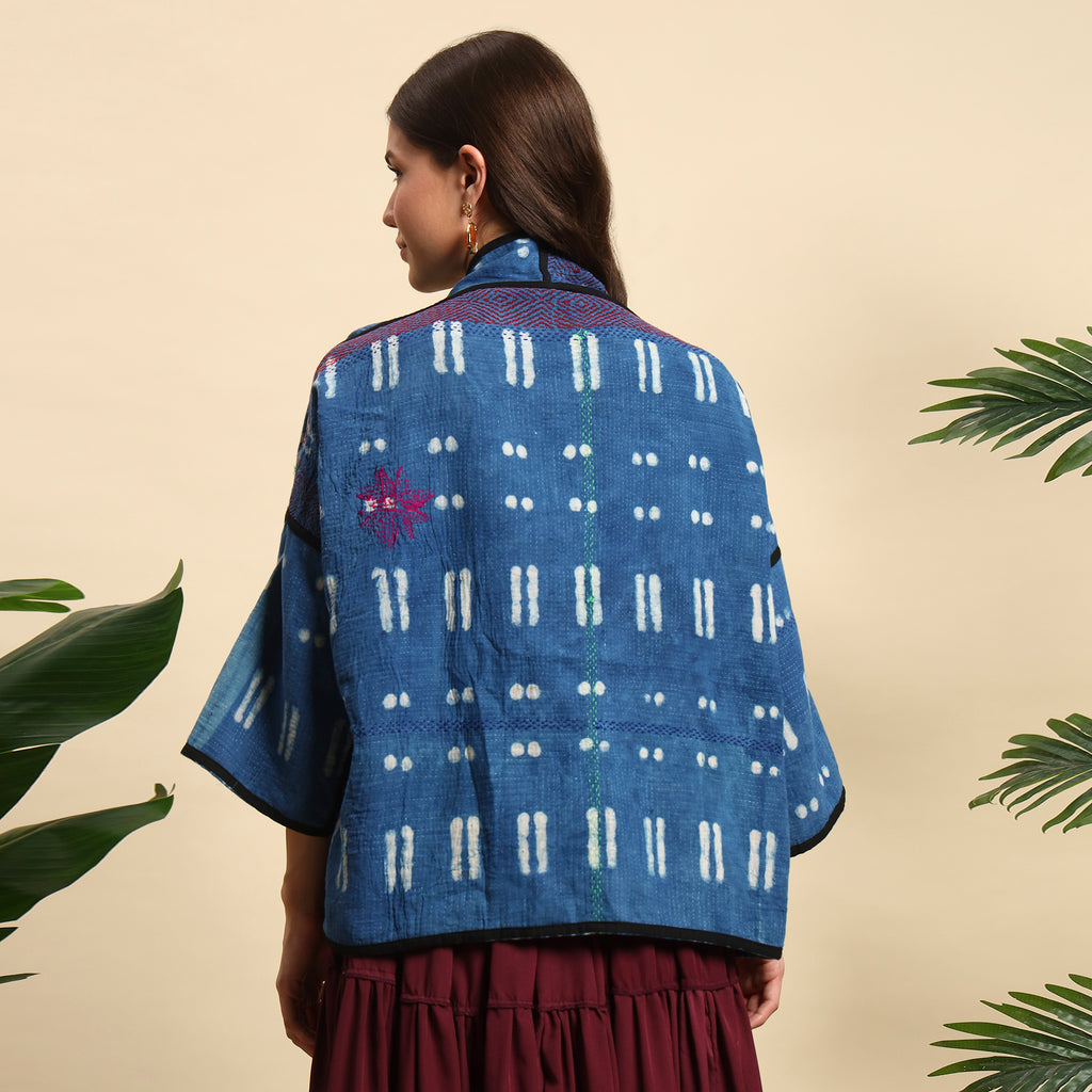 CHAKRI Hand Block Printed Vintage Indigo Kantha Jacket