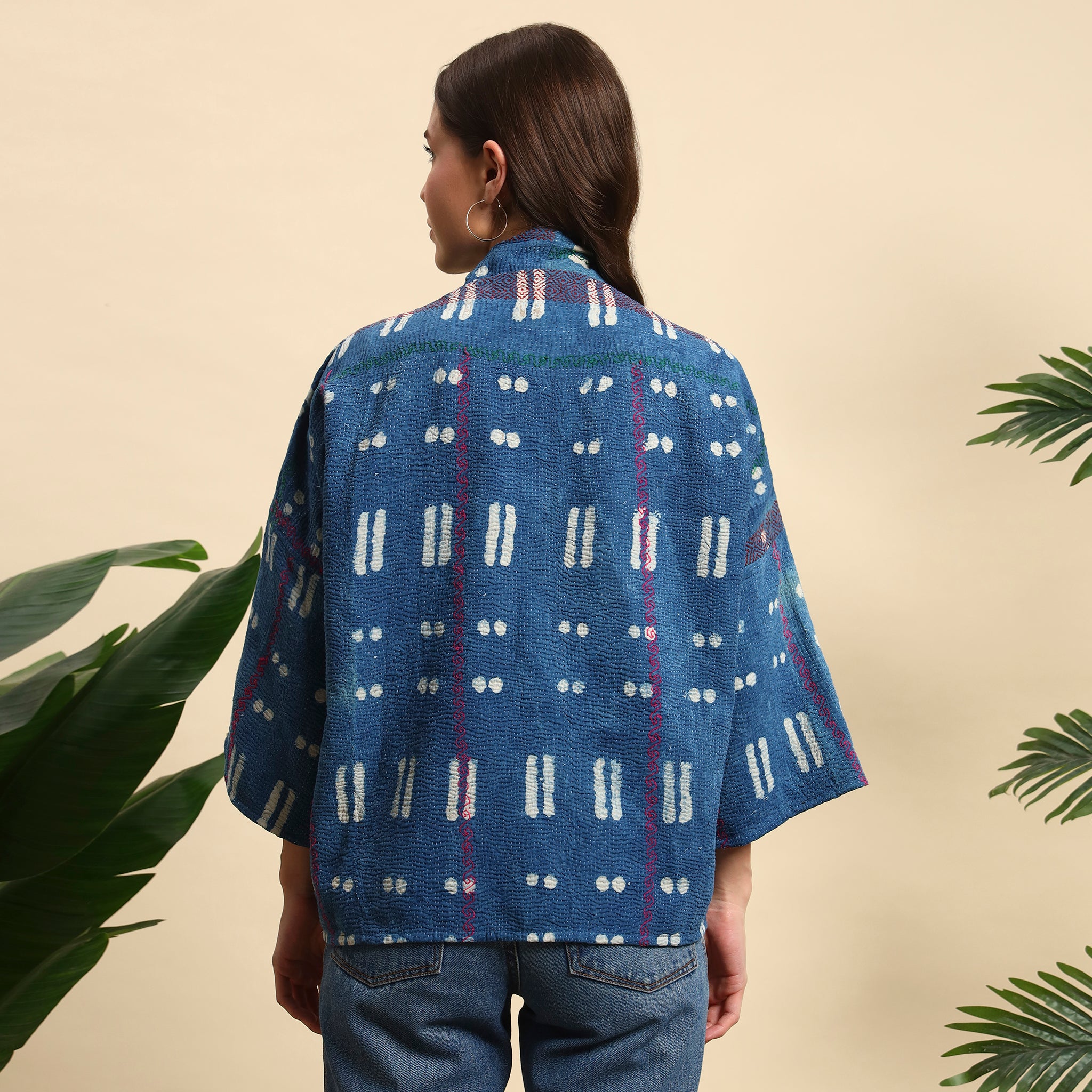 LAYAN Hand Block Printed Vintage Indigo Kantha Jacket