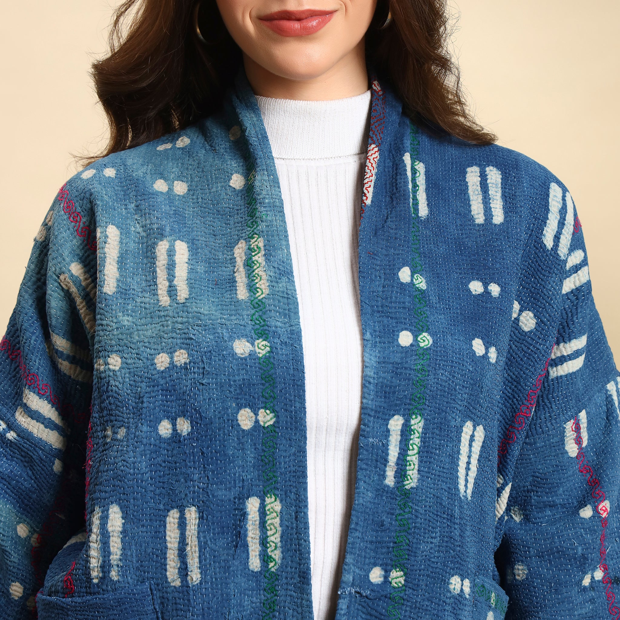 LAYAN Hand Block Printed Vintage Indigo Kantha Jacket