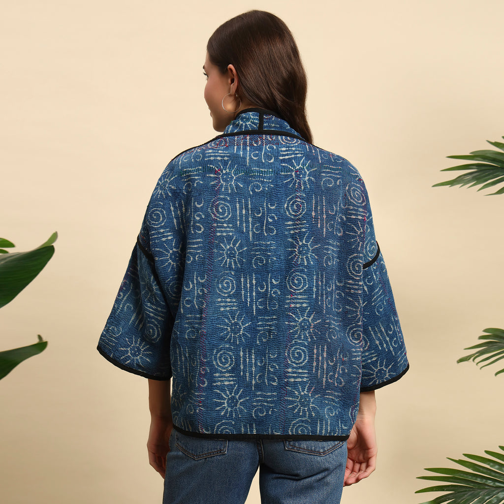 LAYAN Hand Block Printed Vintage Indigo Kantha Jacket