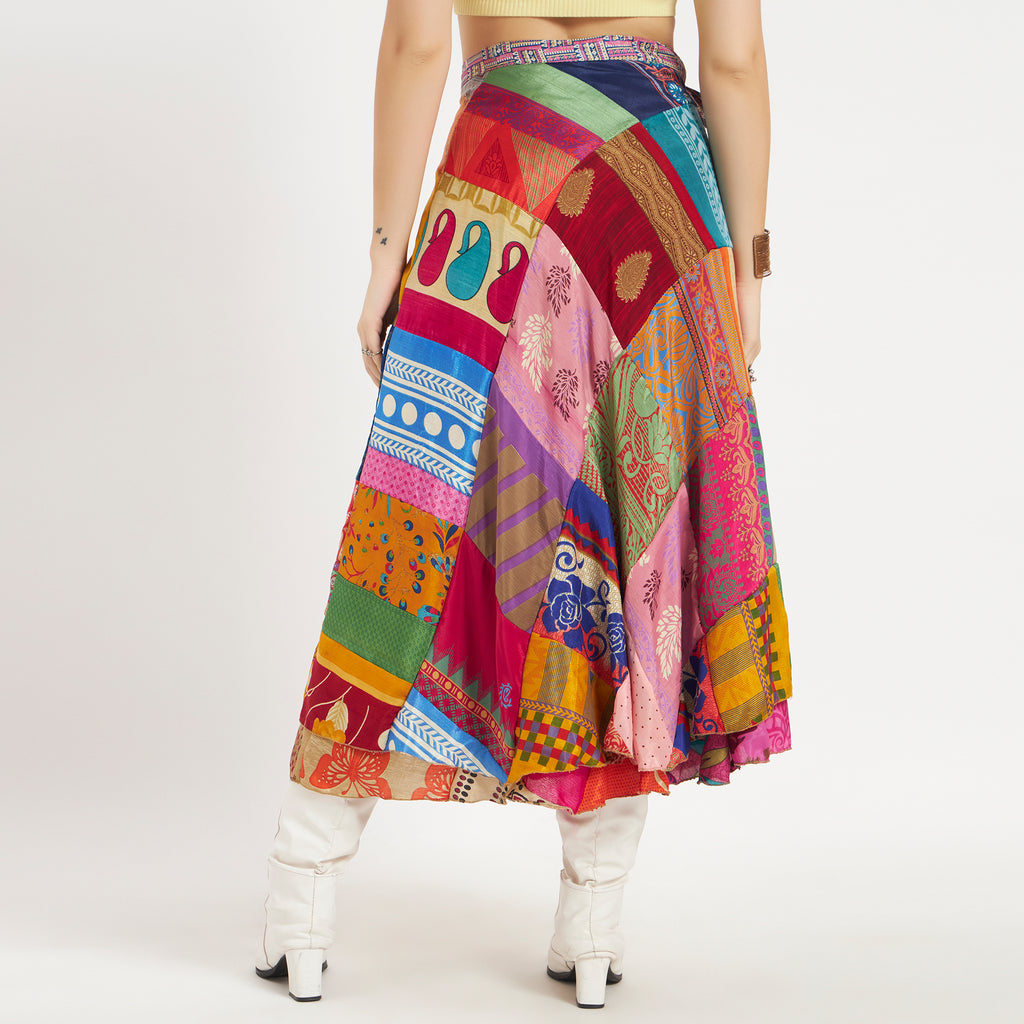 Preloved Sari Silk Patchwork Wrap Skirt