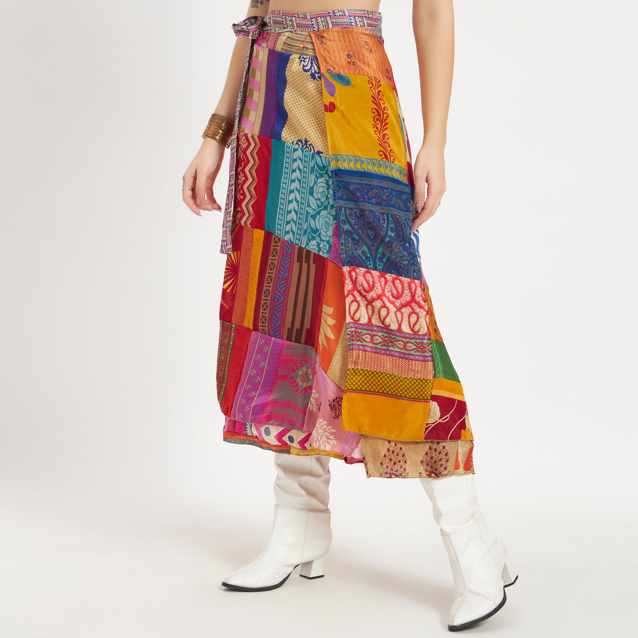 Preloved Sari Silk Patchwork Wrap Skirt