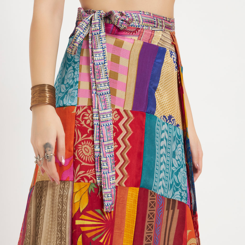 Preloved Sari Silk Patchwork Wrap Skirt